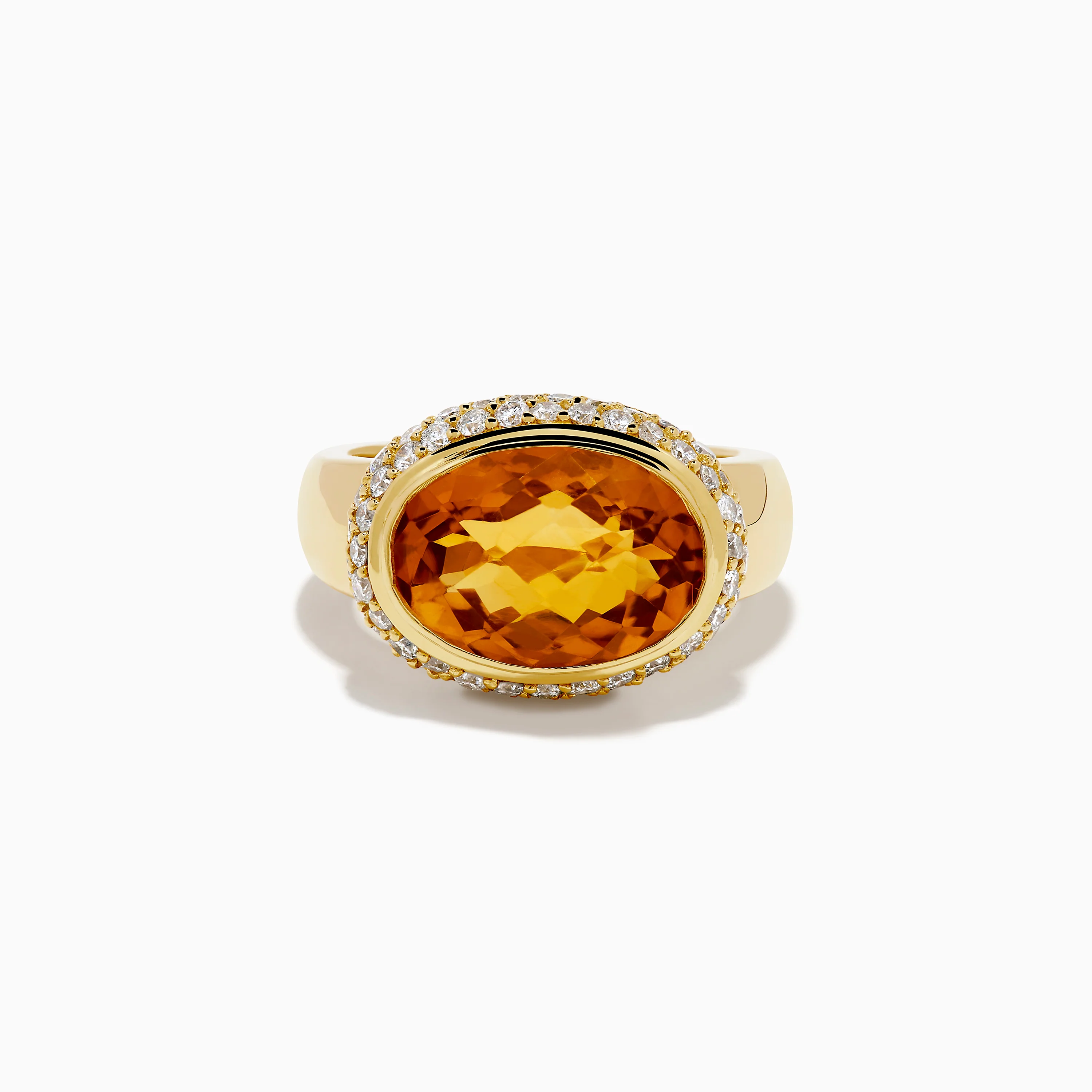 18K Yellow Gold Citrine and Diamond East West Oval Bezel Halo Ring