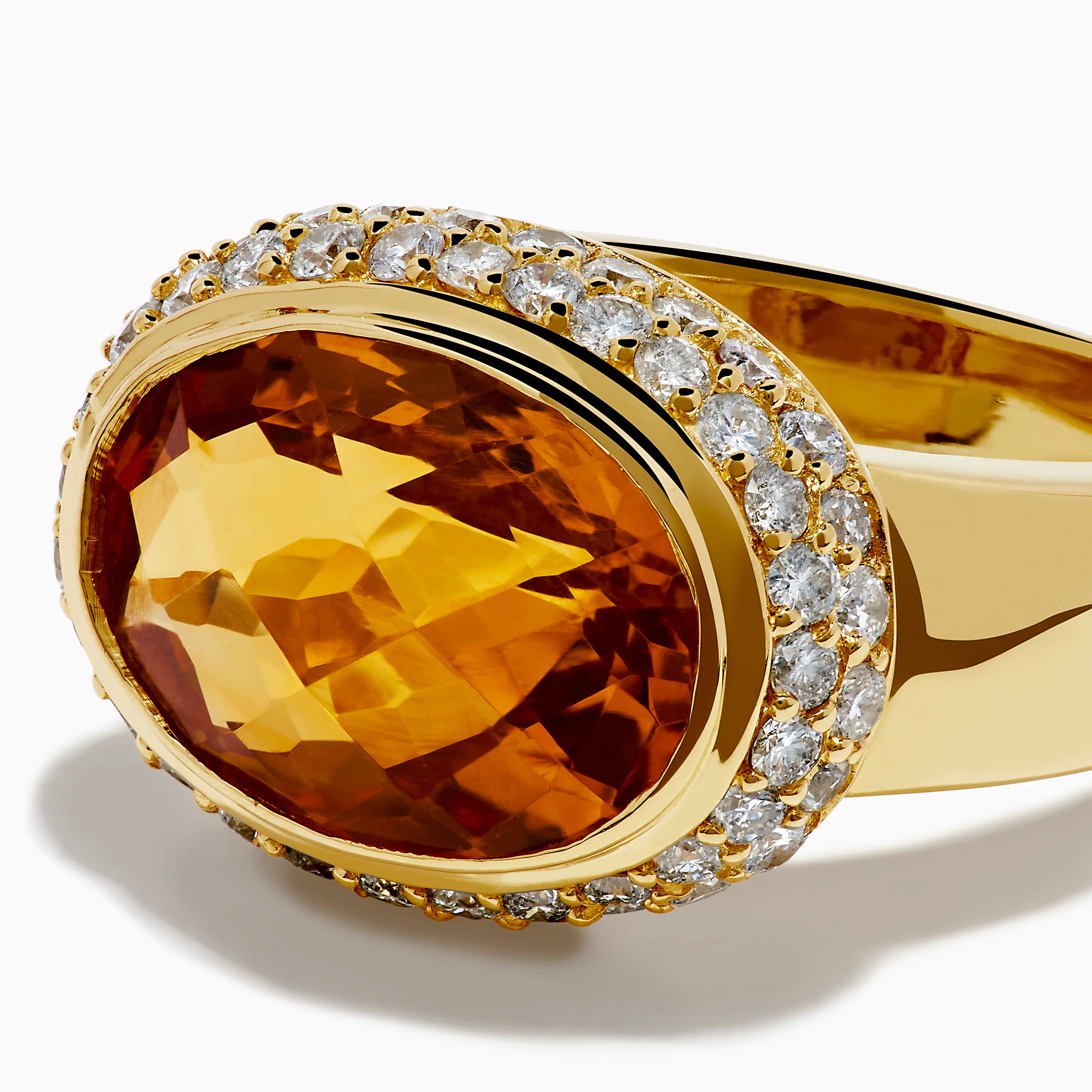 18K Yellow Gold Citrine and Diamond East West Oval Bezel Halo Ring - Image 2