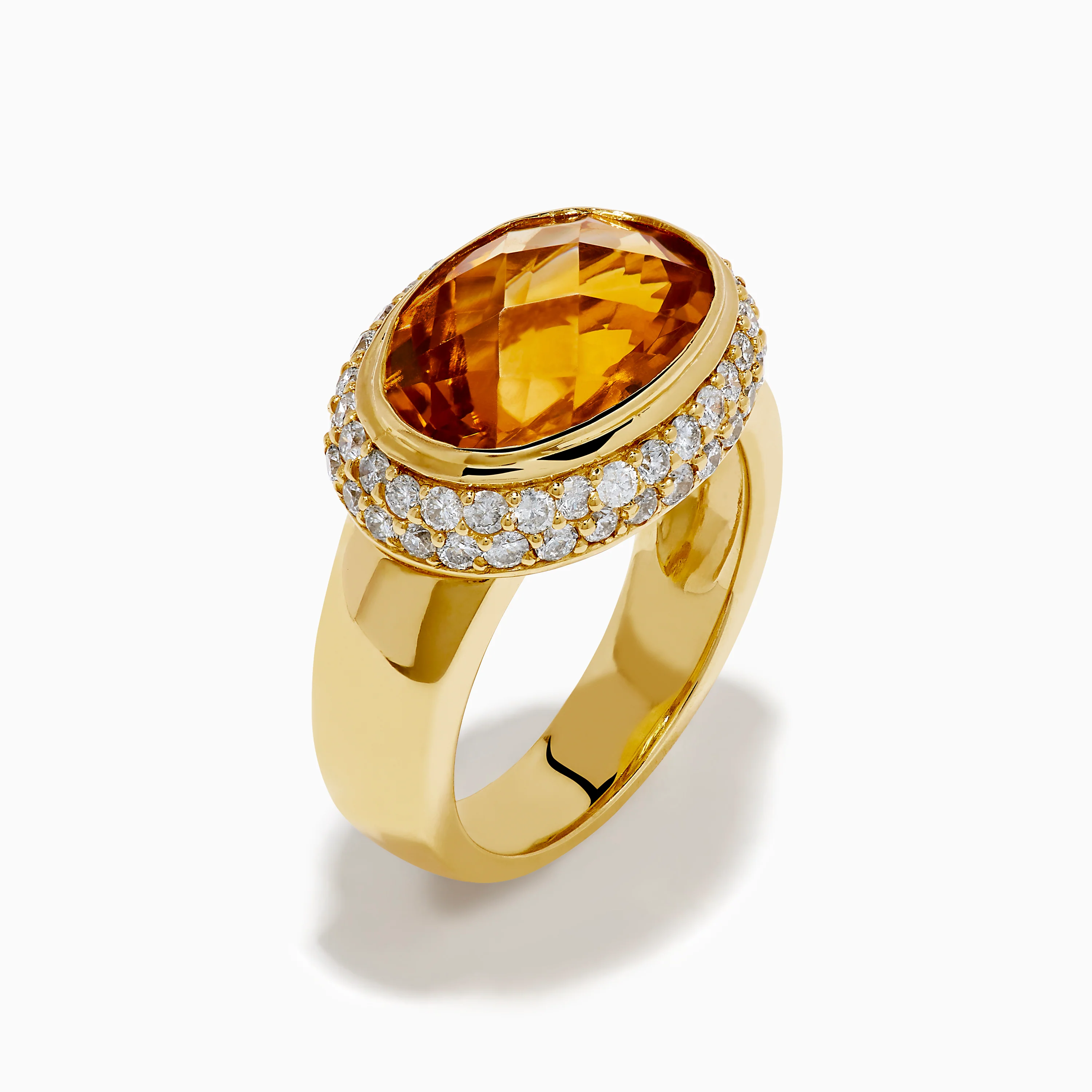 18K Yellow Gold Citrine and Diamond East West Oval Bezel Halo Ring - Image 4