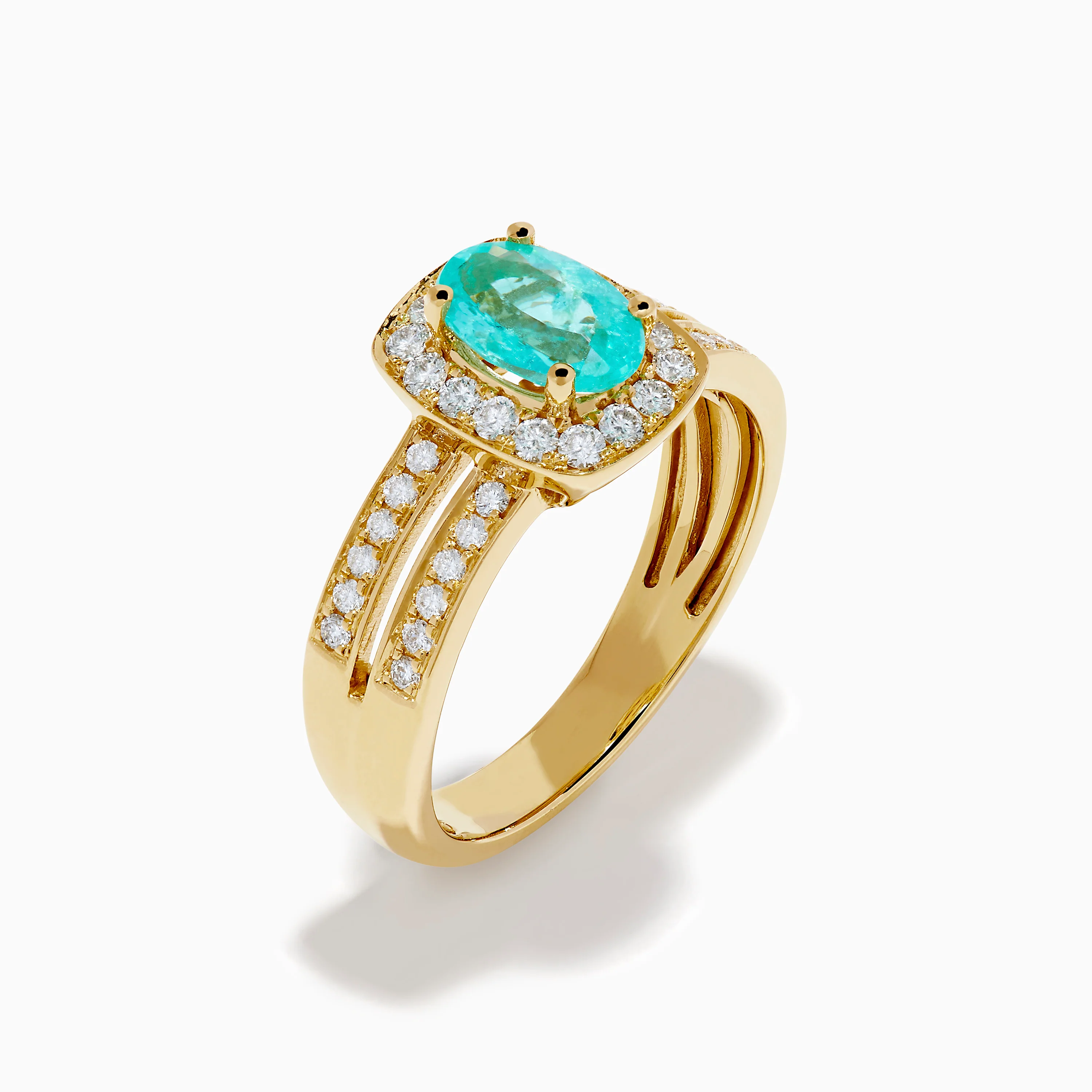 18K Yellow Gold Paraiba and Diamond Halo Ring - Image 4