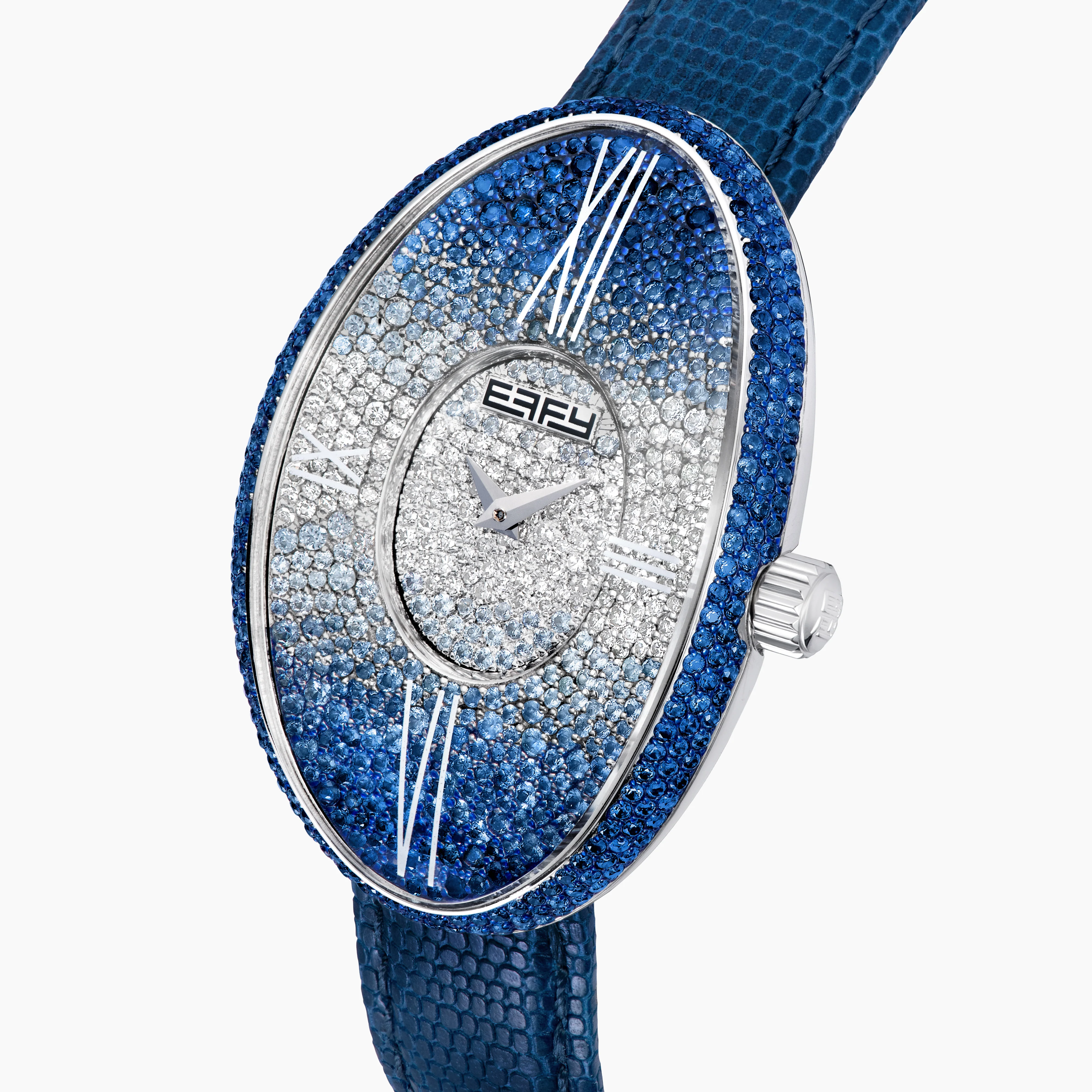 28MM Swiss Made Stainless Steel Cocktail Watch with Blue Sapphire and Diamonds - Image 3