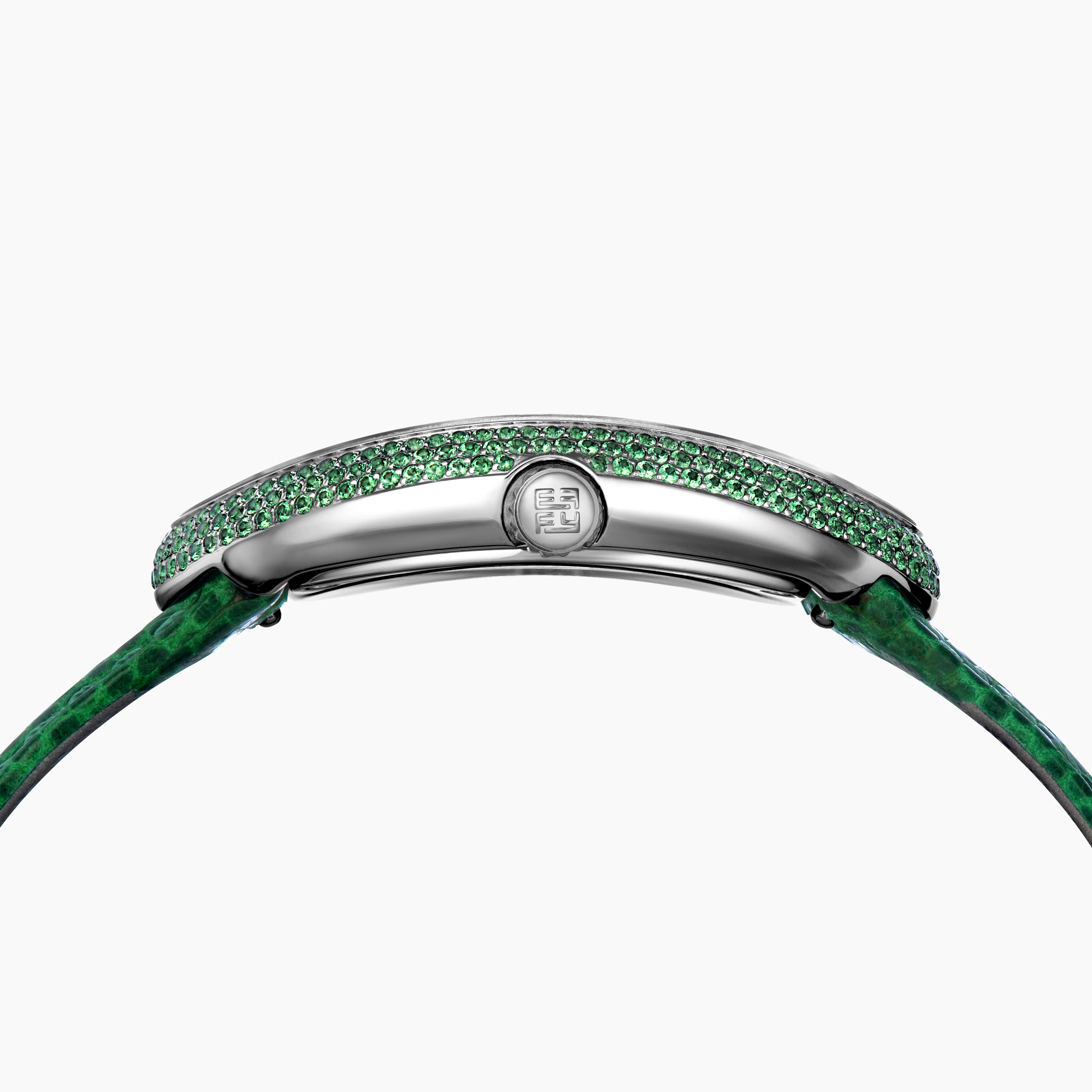 28MM Swiss Made Stainless Steel Cocktail Watch with Tsavorite and Diamonds - Image 4
