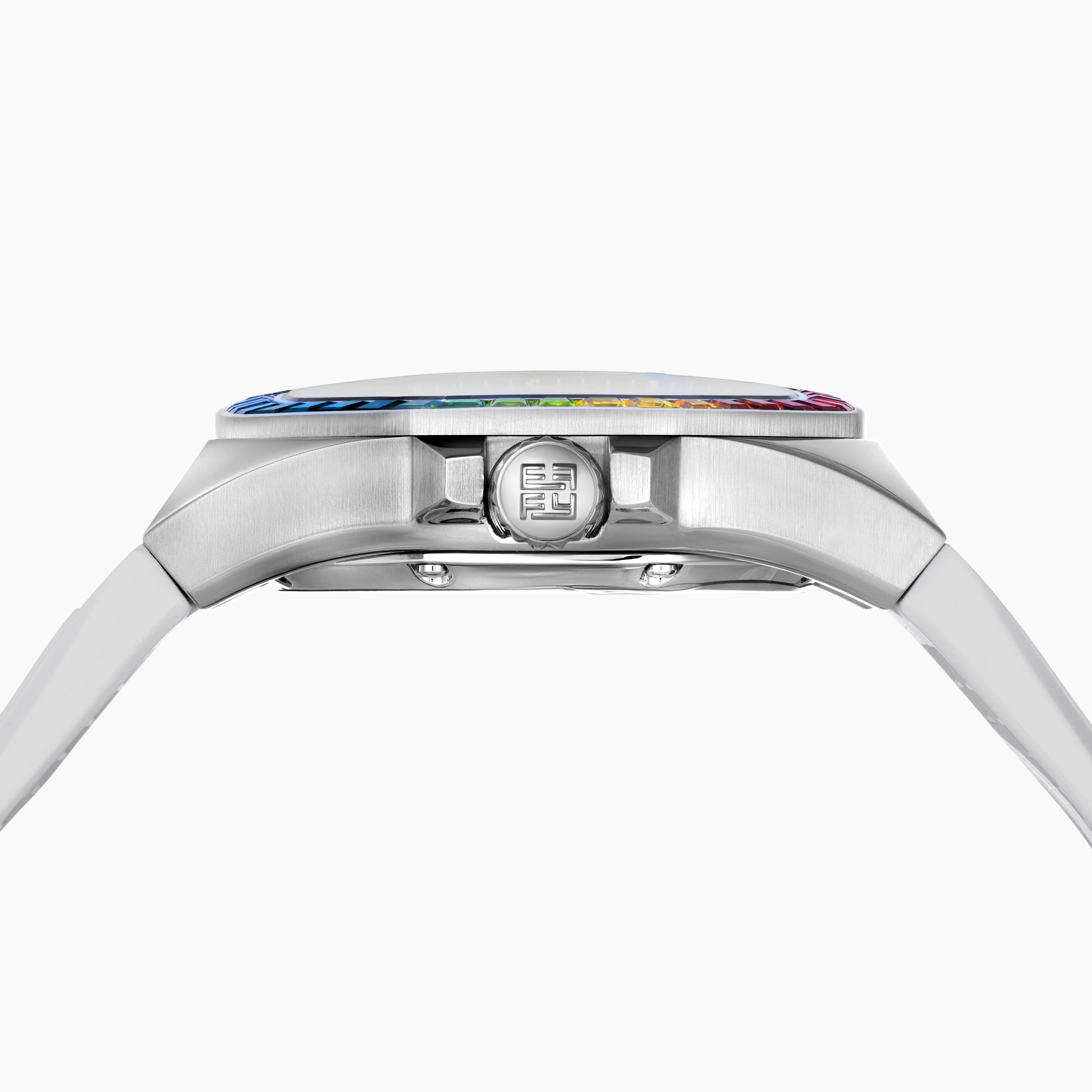 38MM Swiss Made Stainless Steel Automatic Watch with Rainbow Gemstones - Image 4