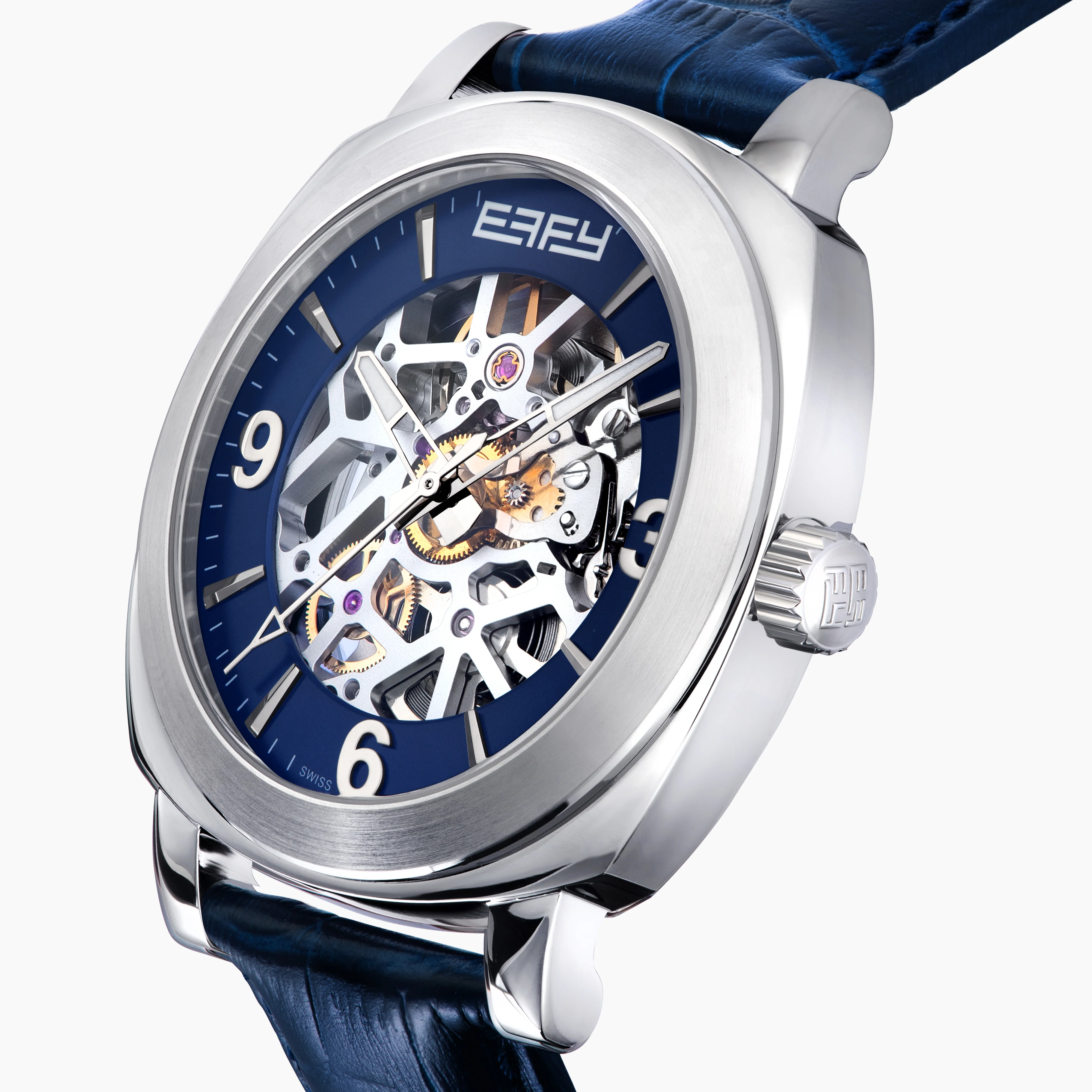 41MM Swiss Made Stainless Steel and Leather Automatic Skeleton Watch - Image 3