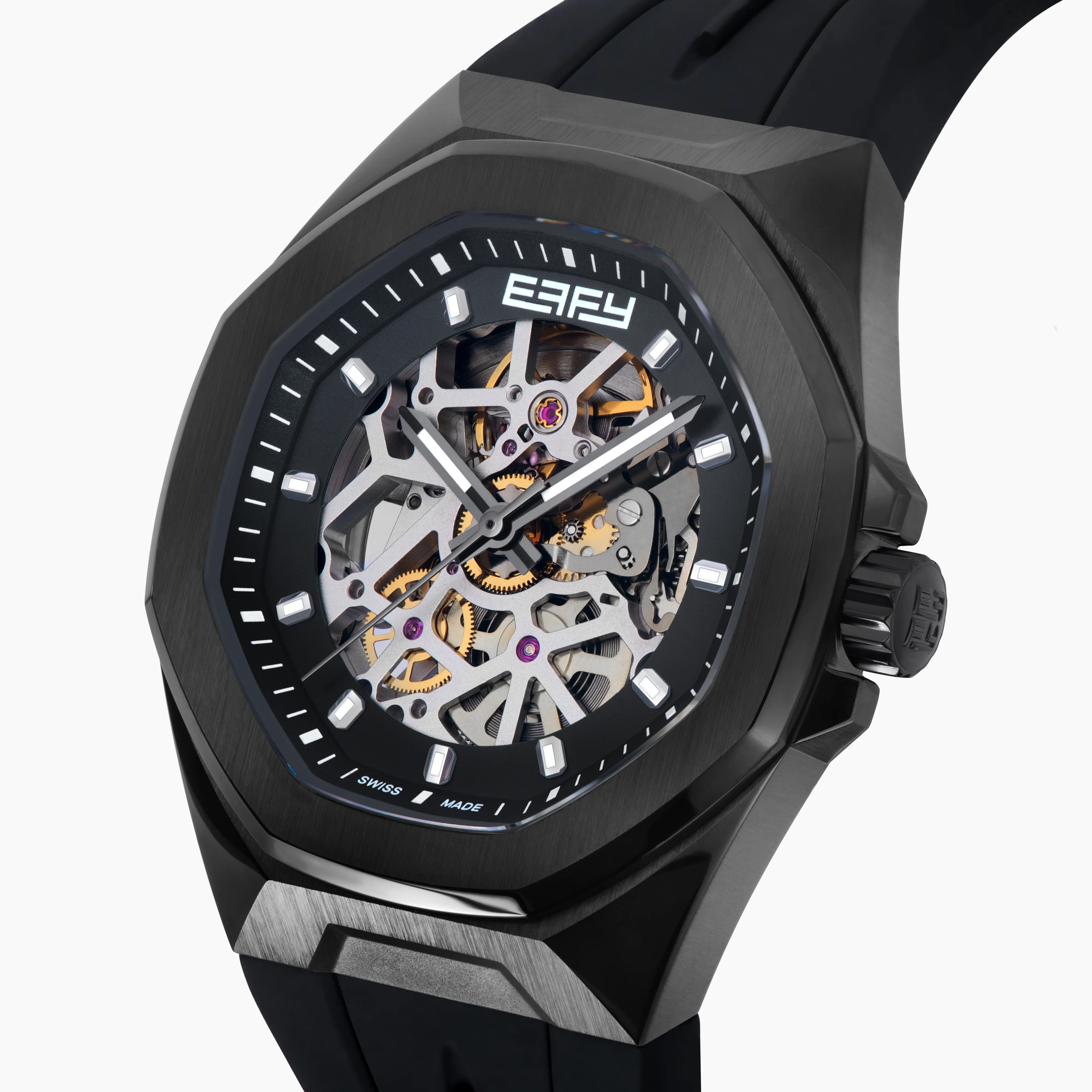 42MM Swiss Made Stainless Steel with Black PVD Automatic Skeleton Watch - Image 3