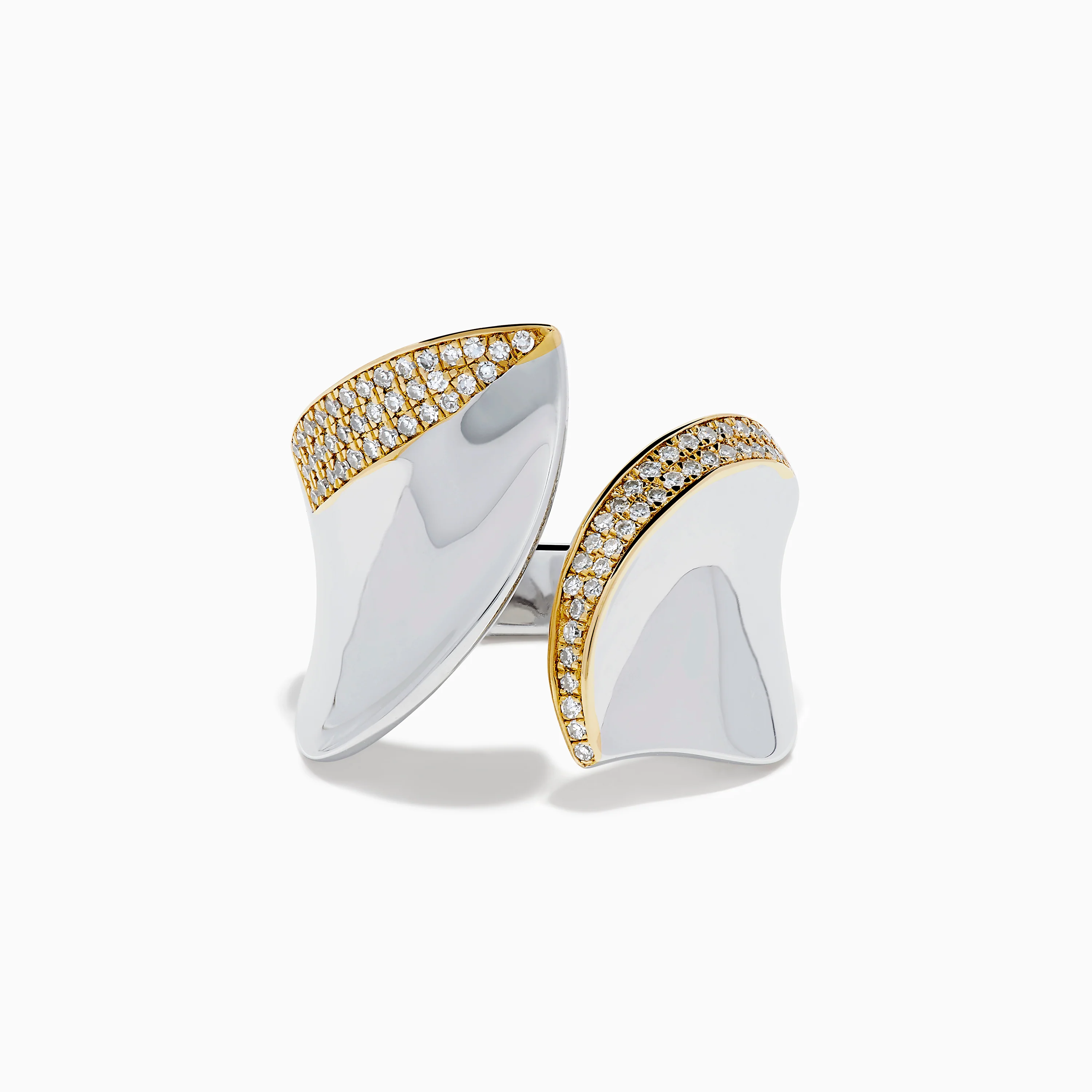 925 Sterling Silver & 14K Yellow Gold Plating Modern Sculptural Diamond Ring