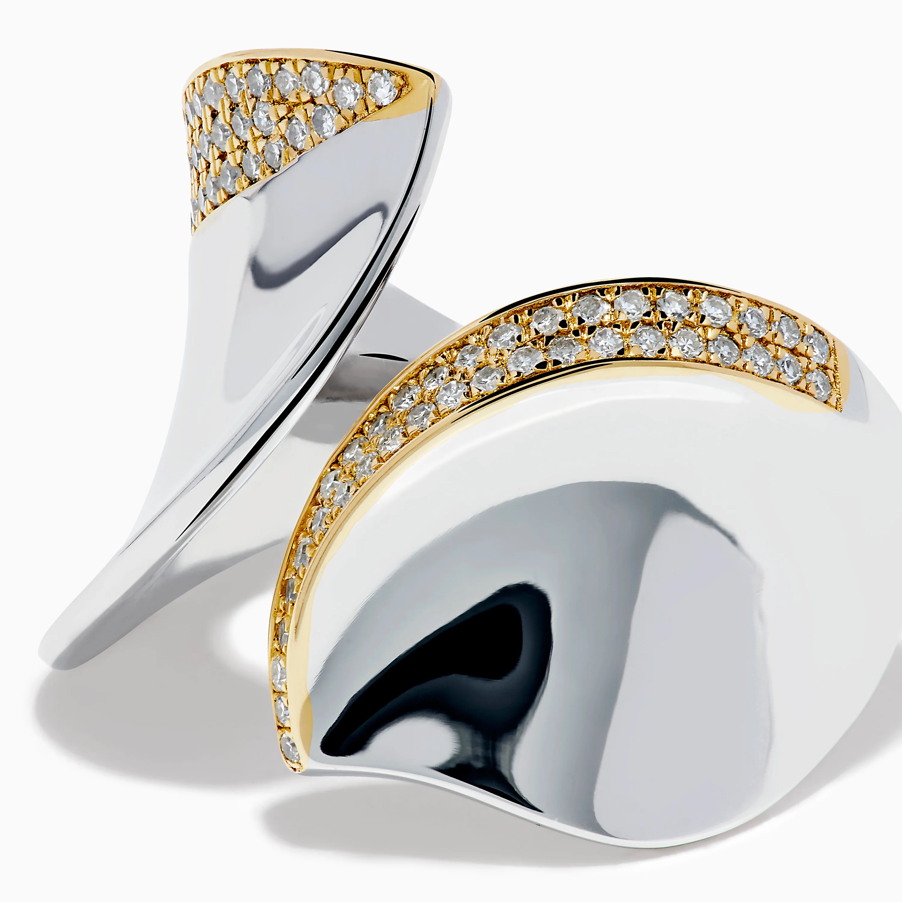 925 Sterling Silver & 14K Yellow Gold Plating Modern Sculptural Diamond Ring - Image 2