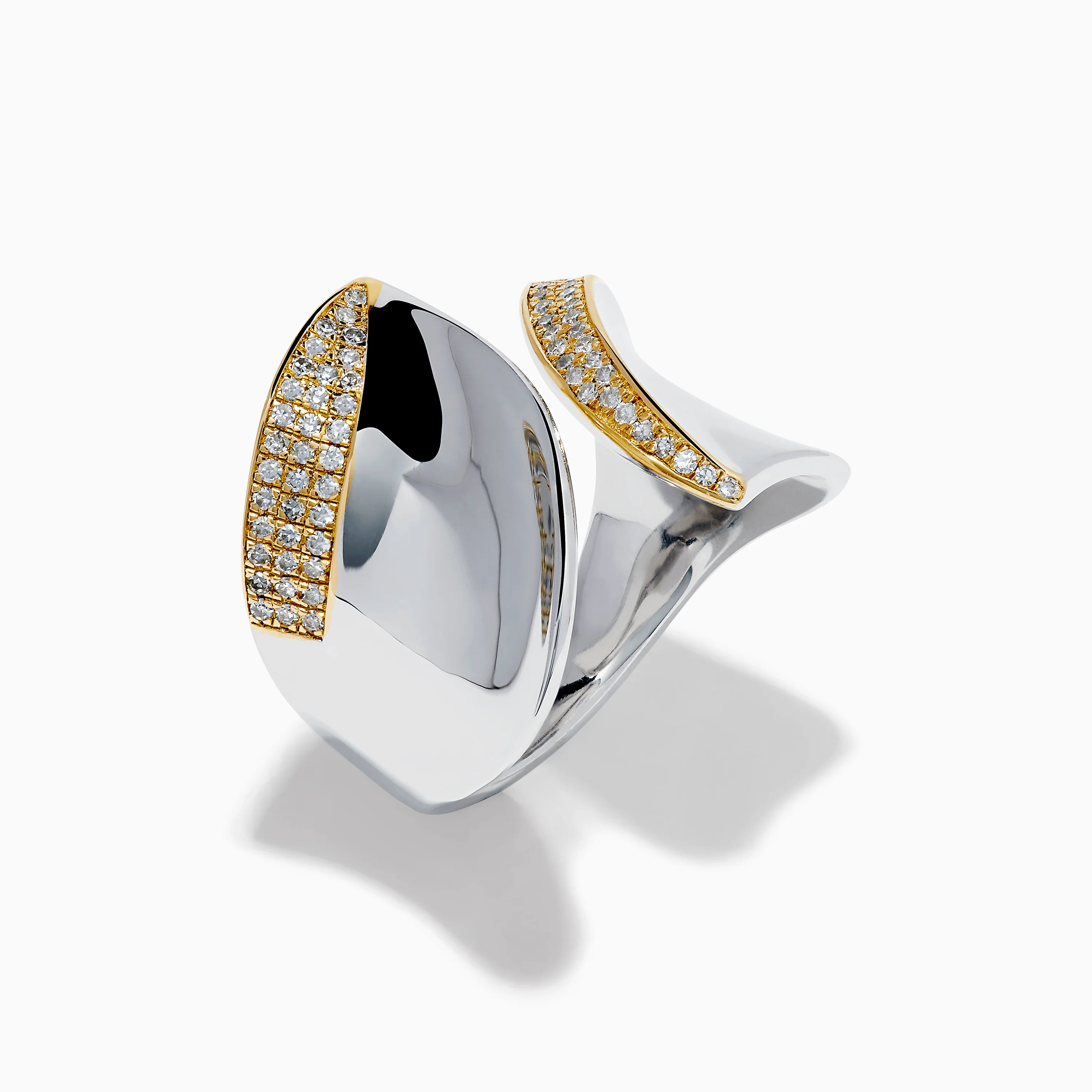 925 Sterling Silver & 14K Yellow Gold Plating Modern Sculptural Diamond Ring - Image 4