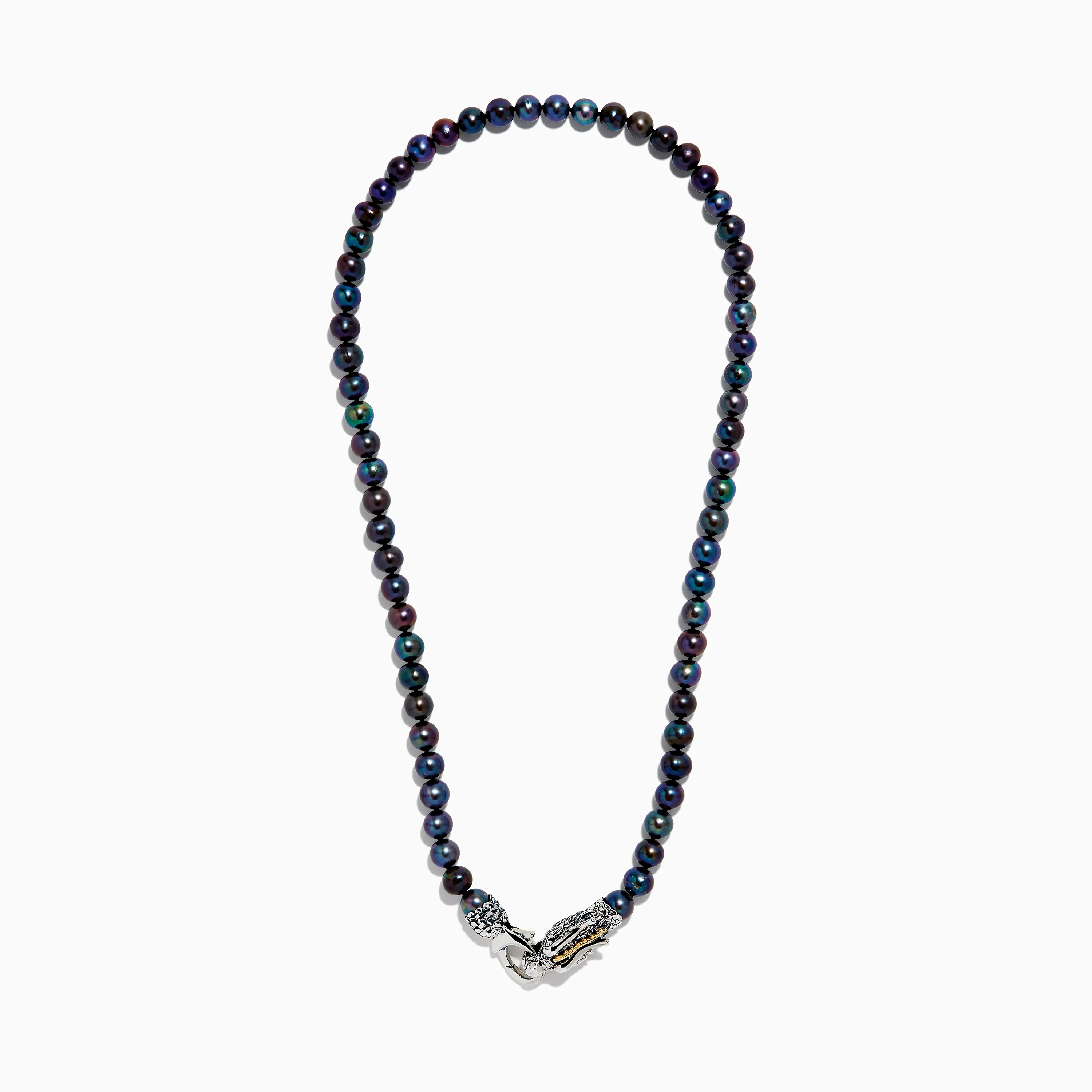 925 Sterling Silver & 18K Gold Gray Freshwater Pearl Necklace with Dragon Clasp - Image 3