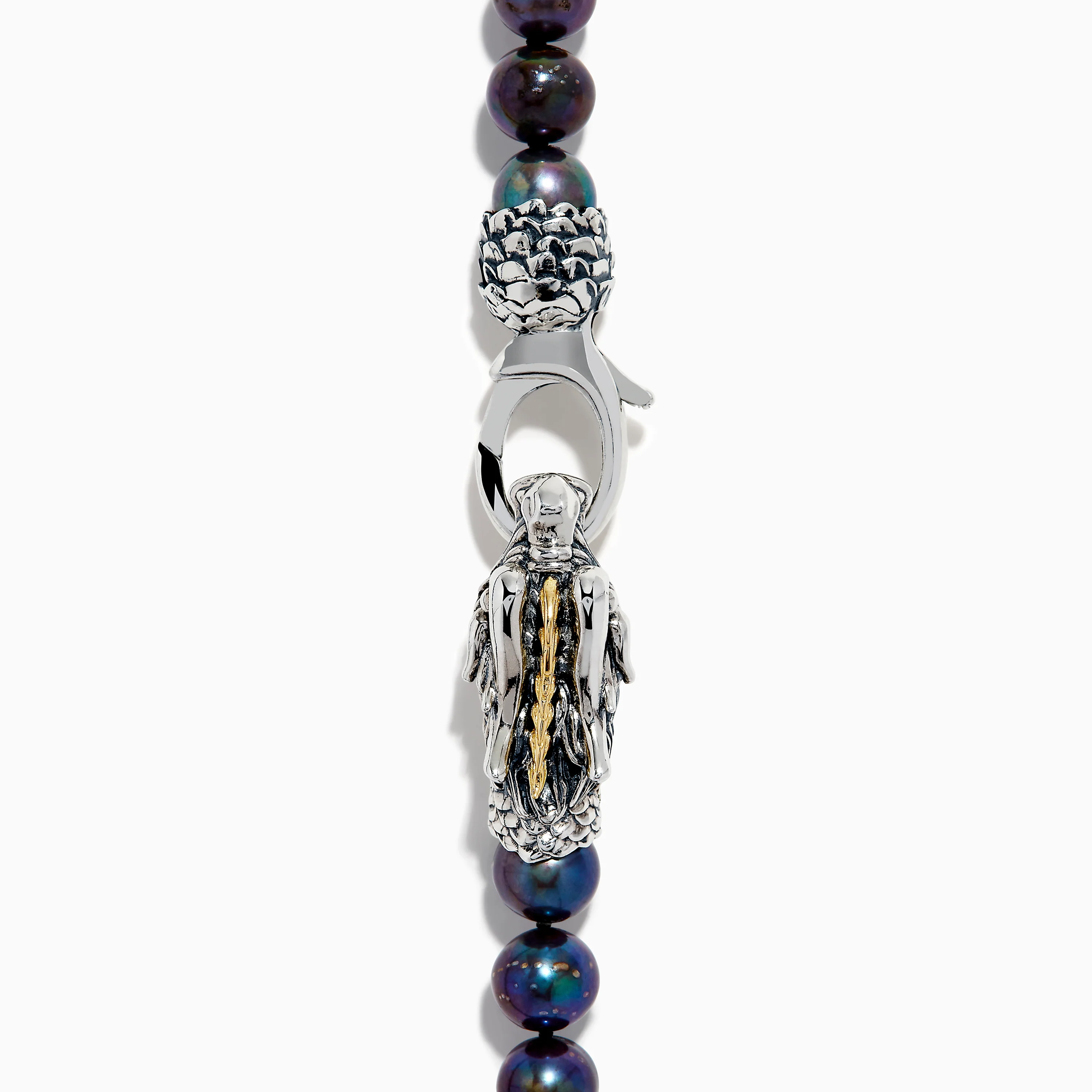 925 Sterling Silver & 18K Gold Gray Freshwater Pearl Necklace with Dragon Clasp - Image 4