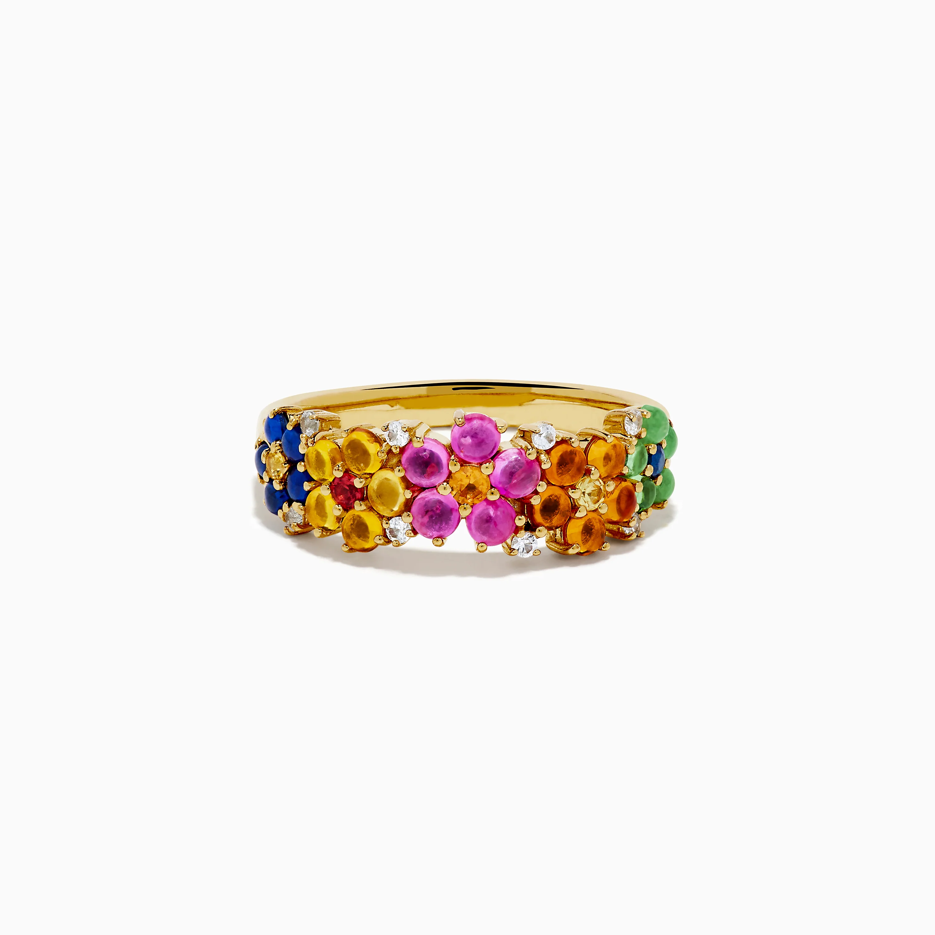 925 Sterling Silver with 14K Yellow Gold Plating Multi Sapphire Floral Band