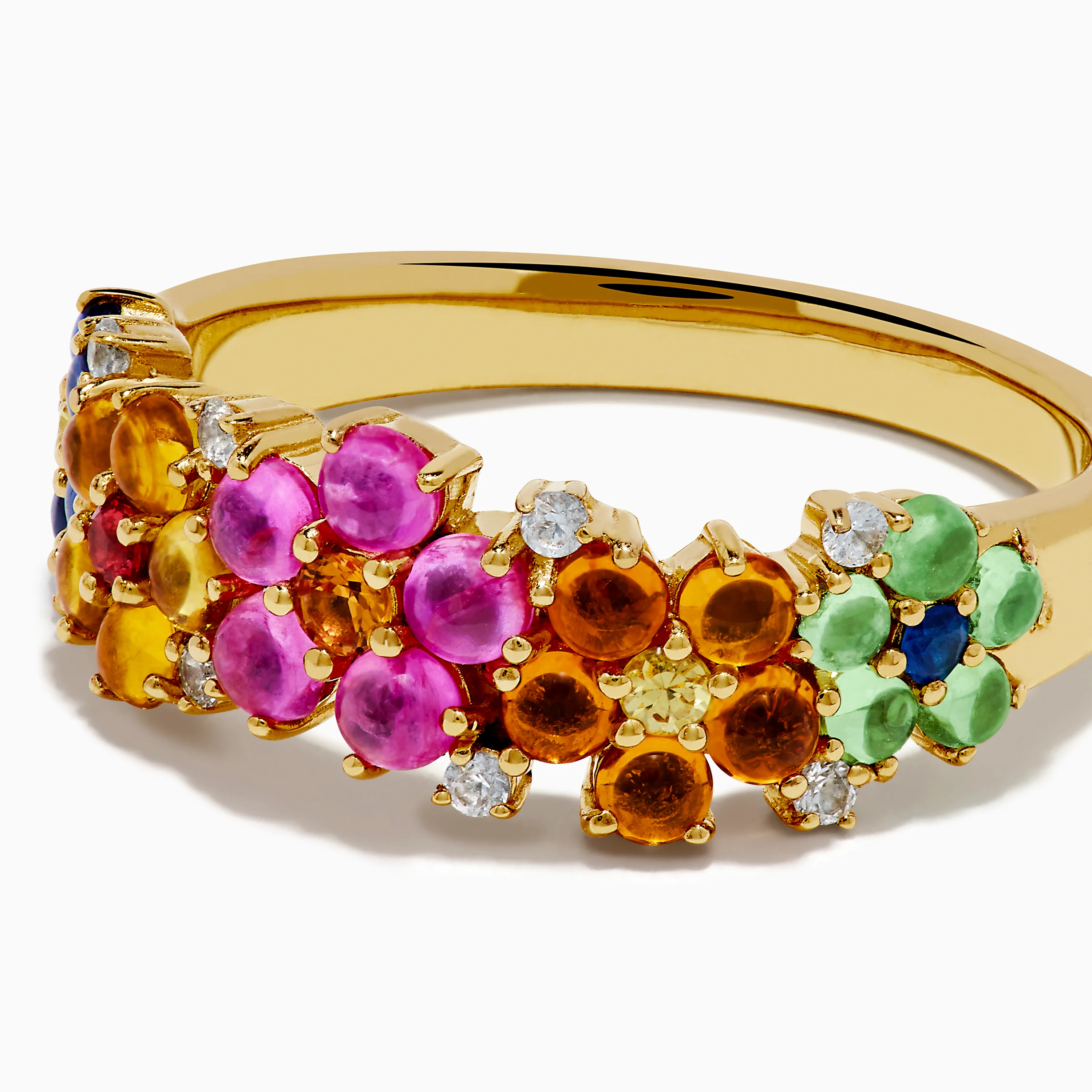 925 Sterling Silver with 14K Yellow Gold Plating Multi Sapphire Floral Band - Image 2