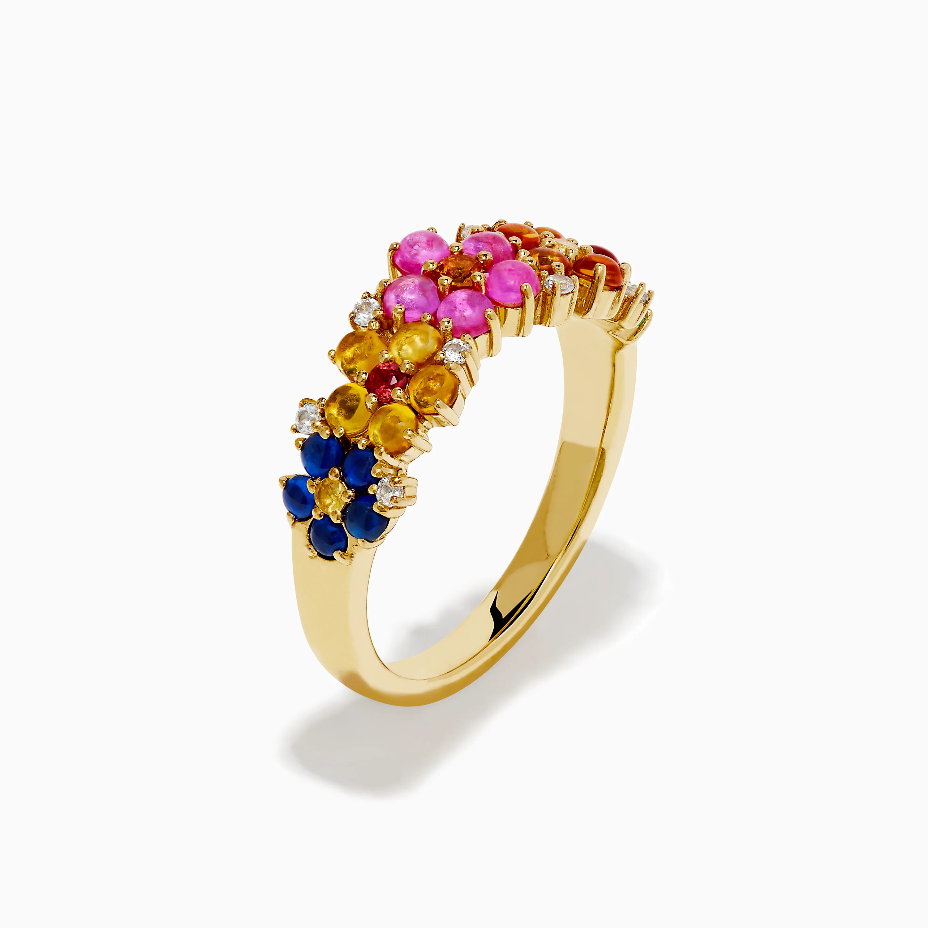 925 Sterling Silver with 14K Yellow Gold Plating Multi Sapphire Floral Band - Image 4