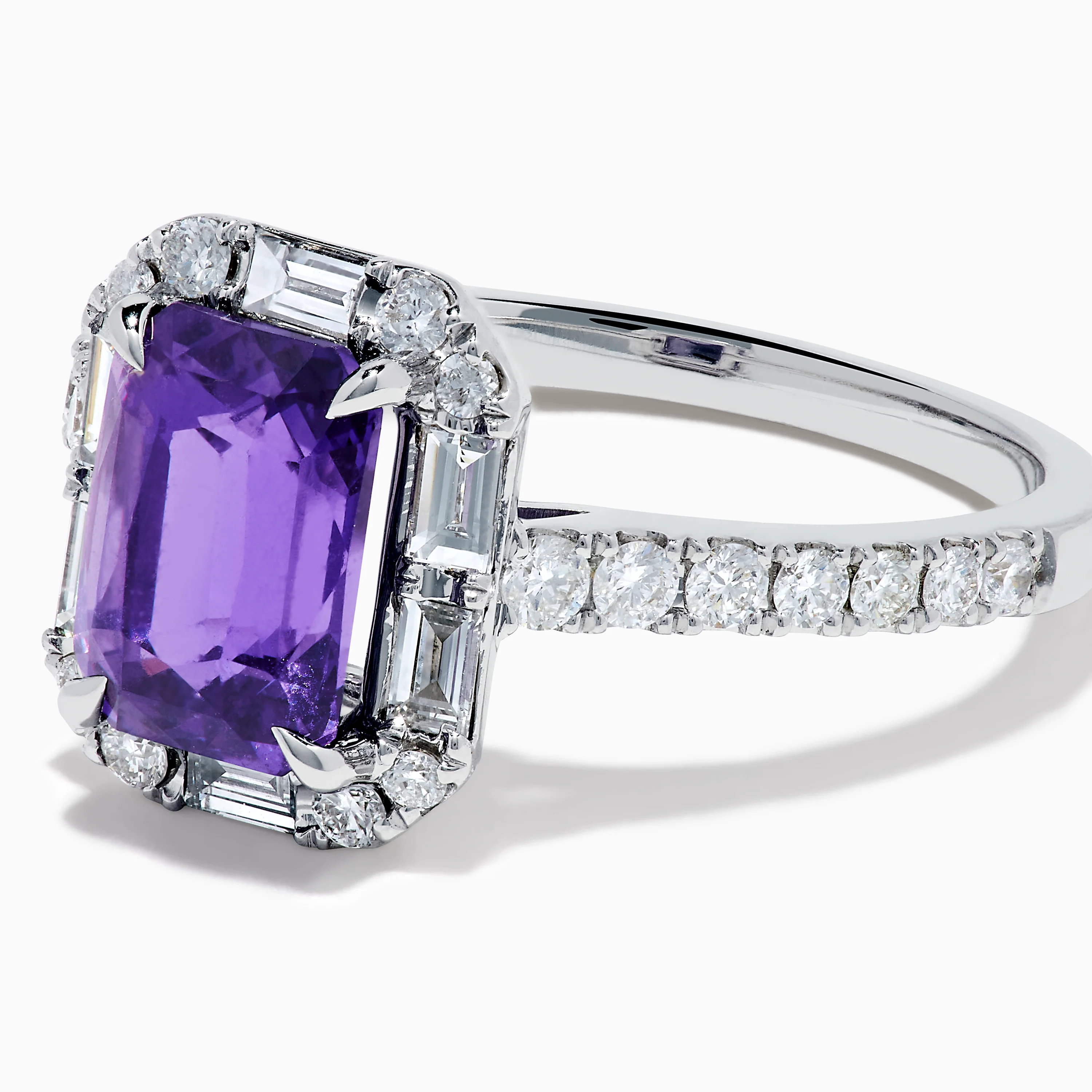 Effy Hematian 18K White Gold Octagon Purple Sapphire and Diamond Halo Ring - Image 2
