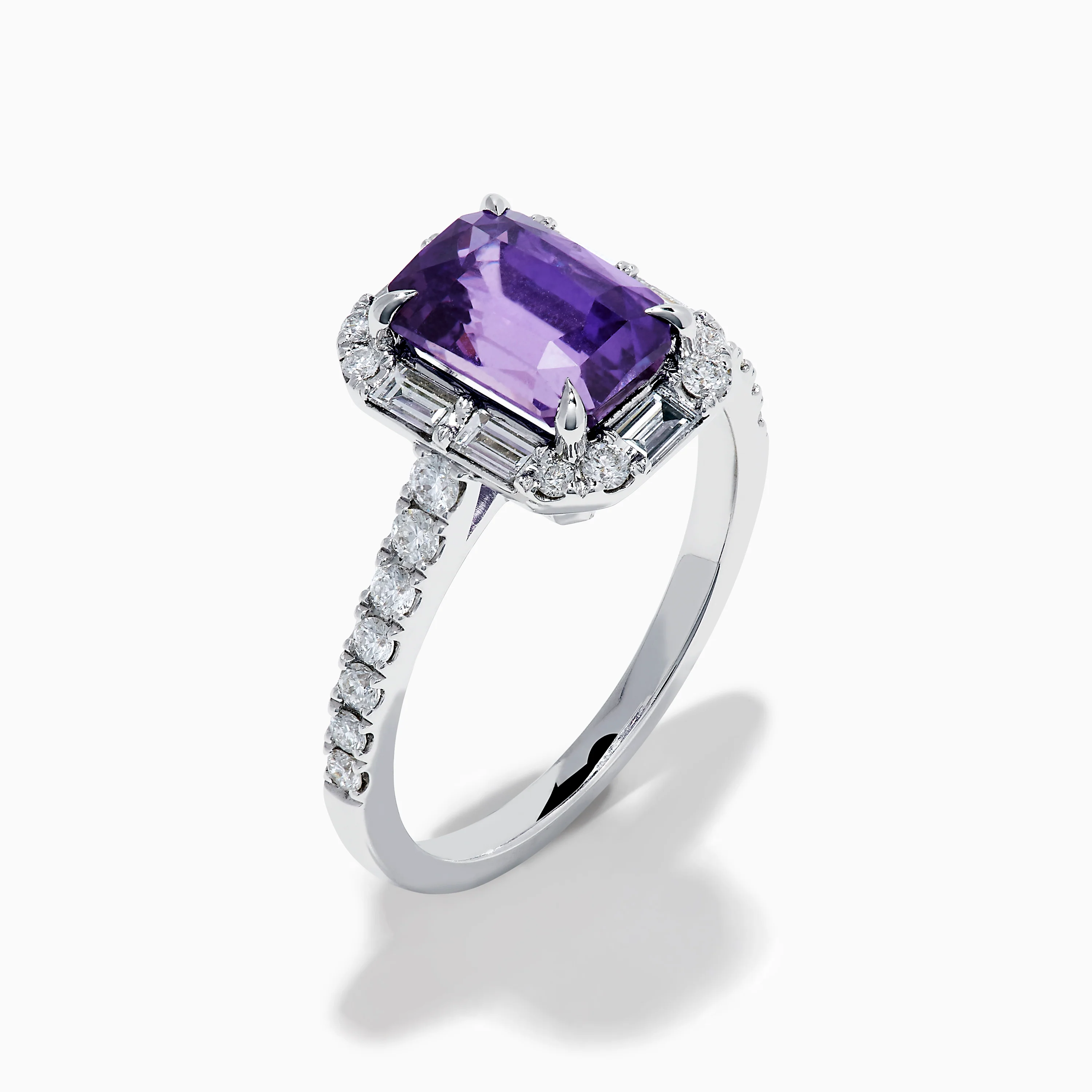 Effy Hematian 18K White Gold Octagon Purple Sapphire and Diamond Halo Ring - Image 4