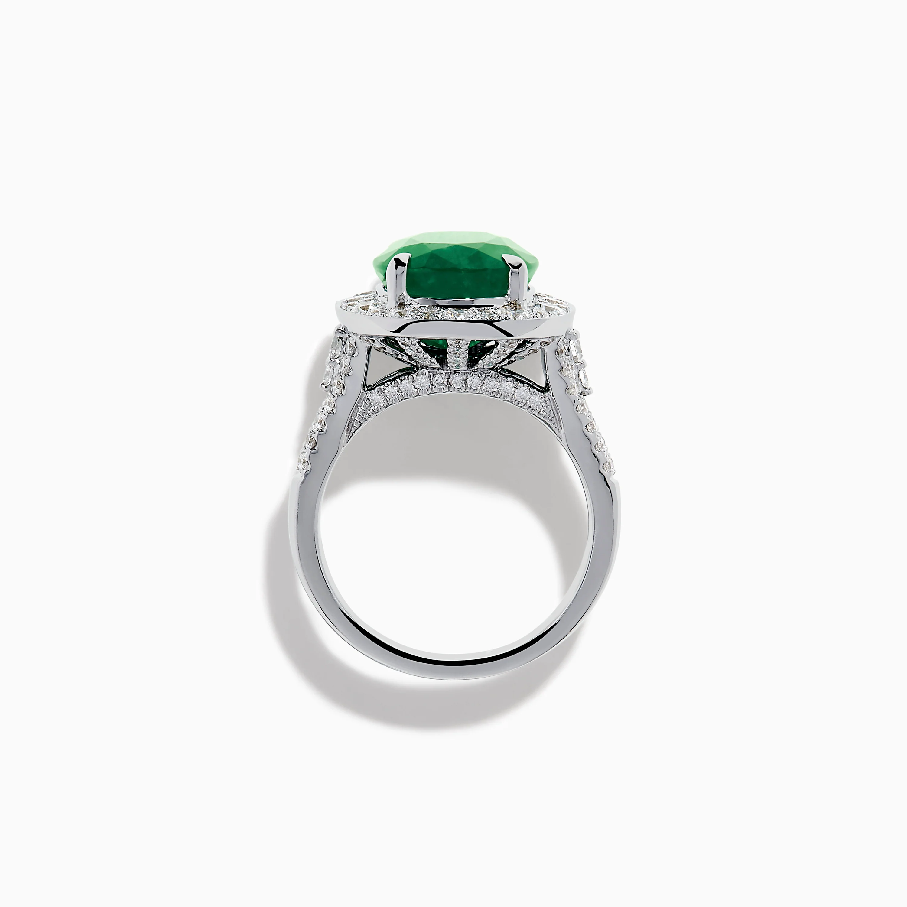 Effy Hematian 18K White Gold Oval Emerald and Diamond Halo Ring - Image 3