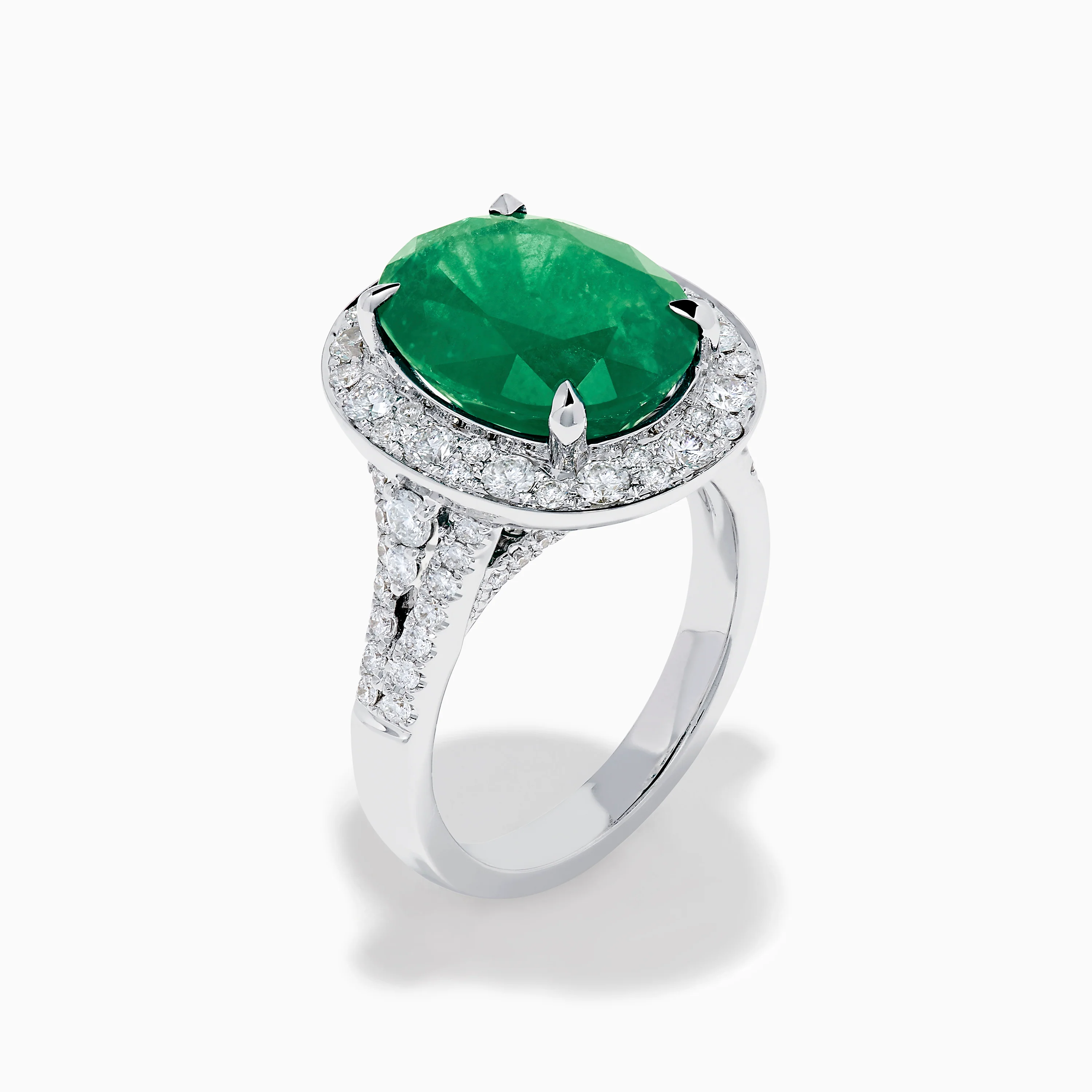 Effy Hematian 18K White Gold Oval Emerald and Diamond Halo Ring - Image 4