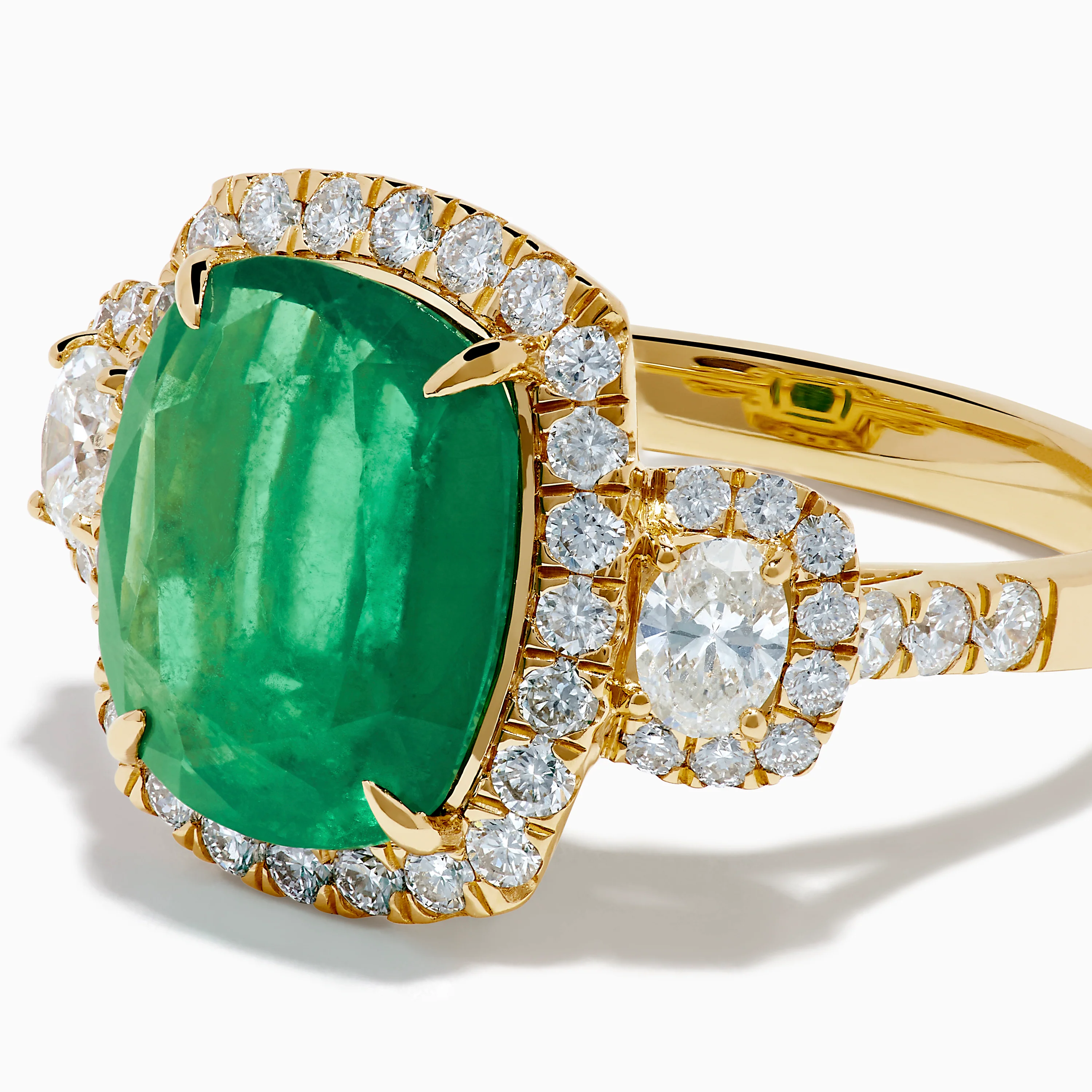 Effy Hematian 18K Yellow Gold Emerald and Diamond Three Stone Ring - Image 2