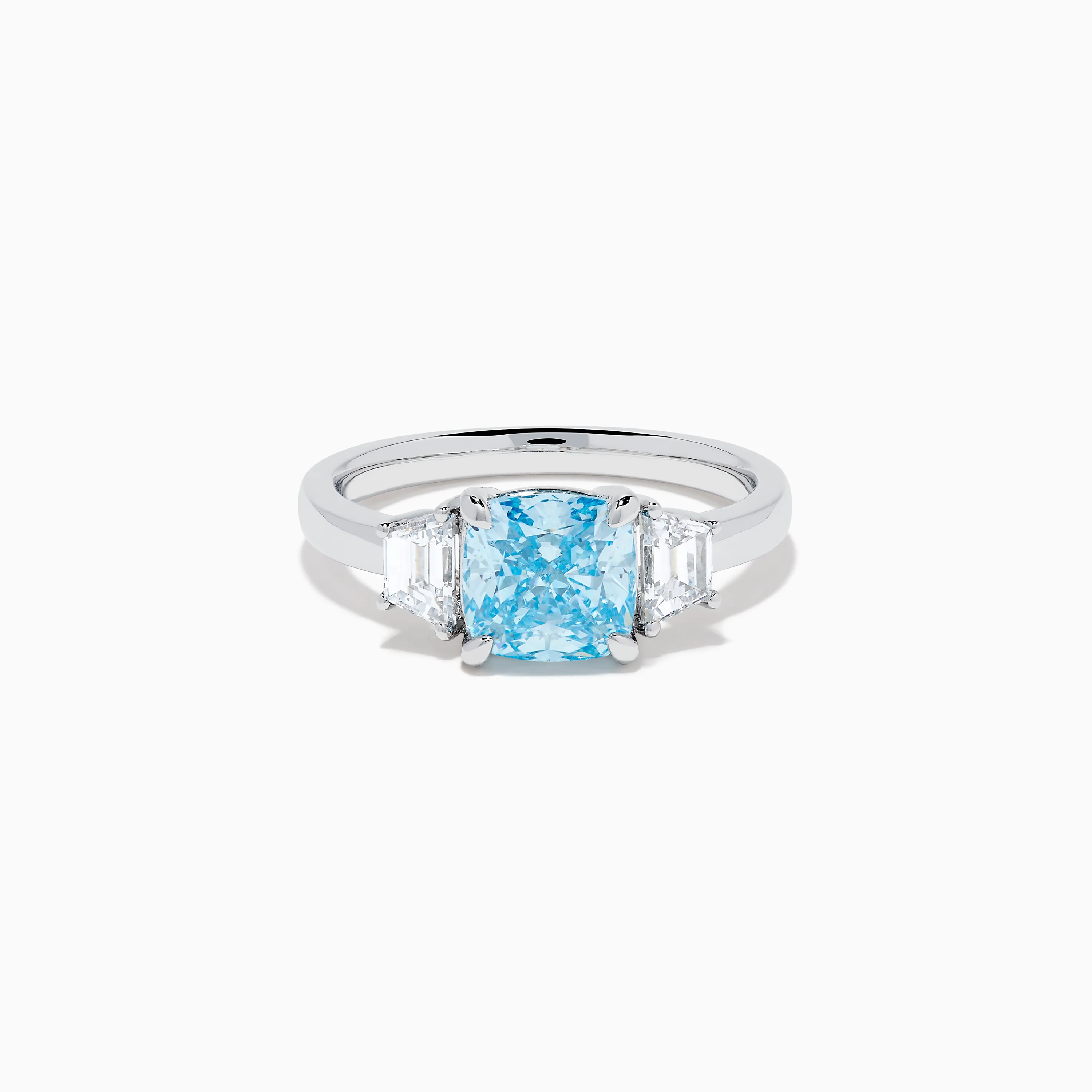 Lab Grown Blue and White Diamond 3 Stone Ring in 14K White Gold