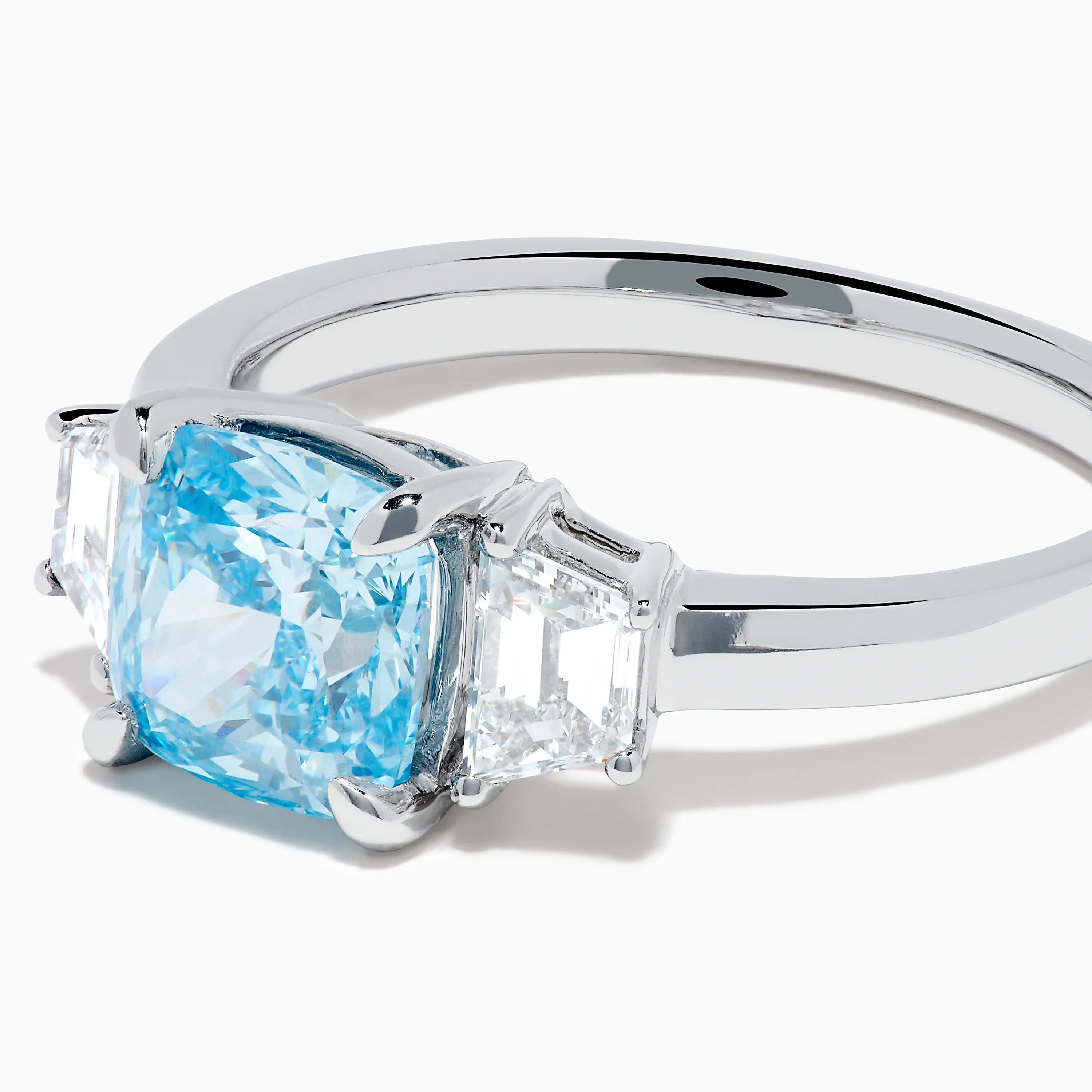 Lab Grown Blue and White Diamond 3 Stone Ring in 14K White Gold - Image 2