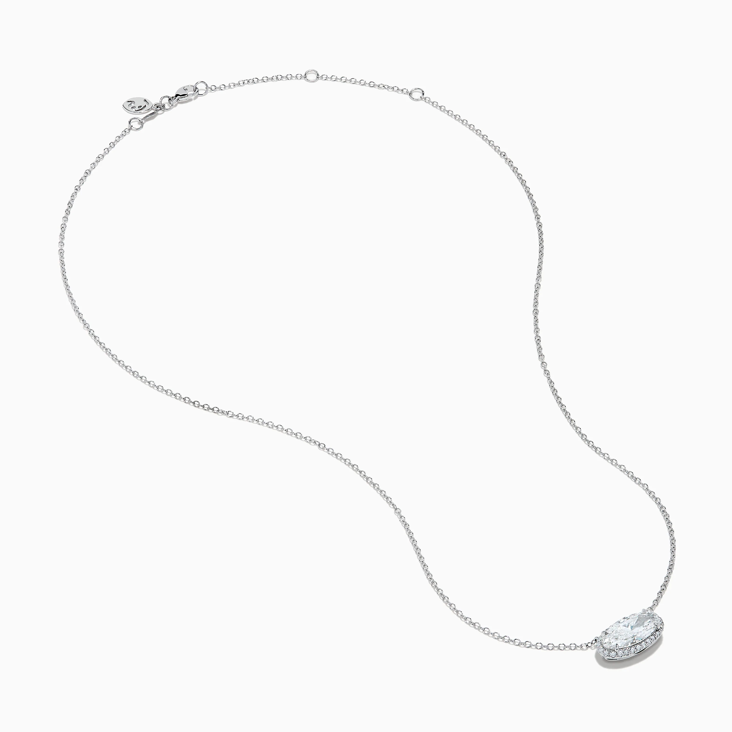 Lab Grown Diamond East-West Oval Halo Necklace in 14K White Gold - Image 2