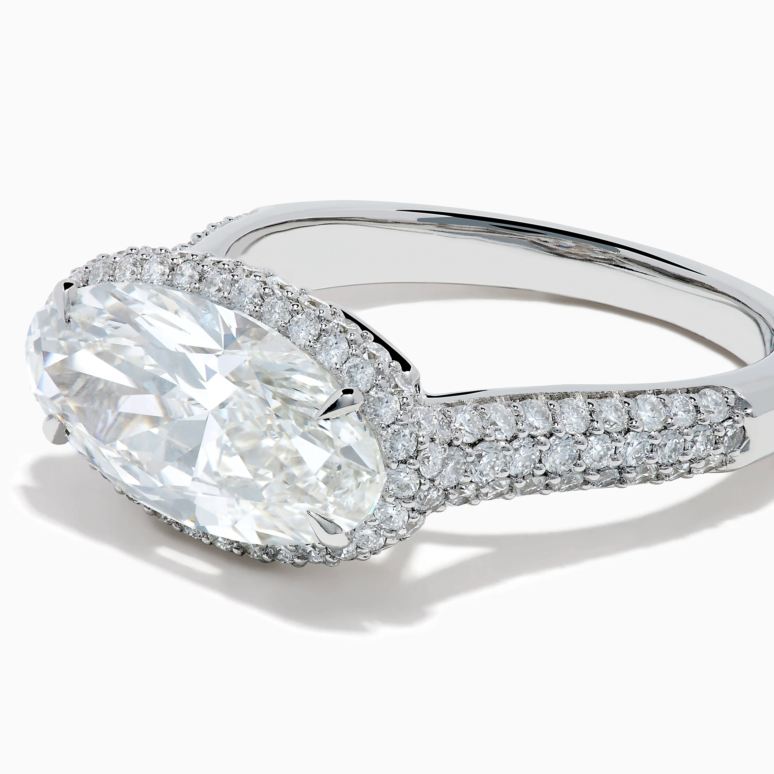 Lab Grown Diamond East-West Oval Halo Ring in 14K White Gold - Image 2