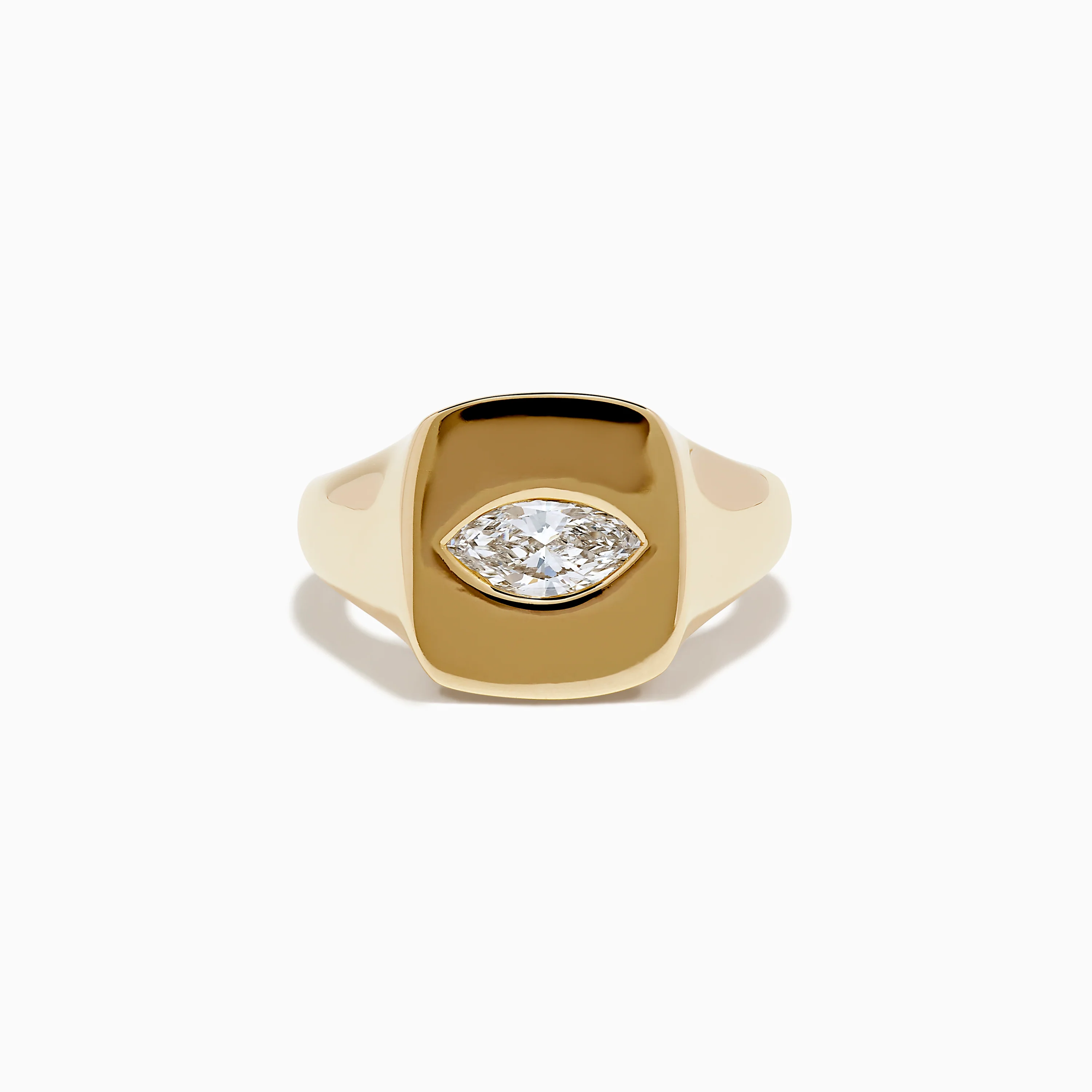 Lab Grown Diamond Marquise Inset Signet Pinky Ring in 14K Yellow Gold