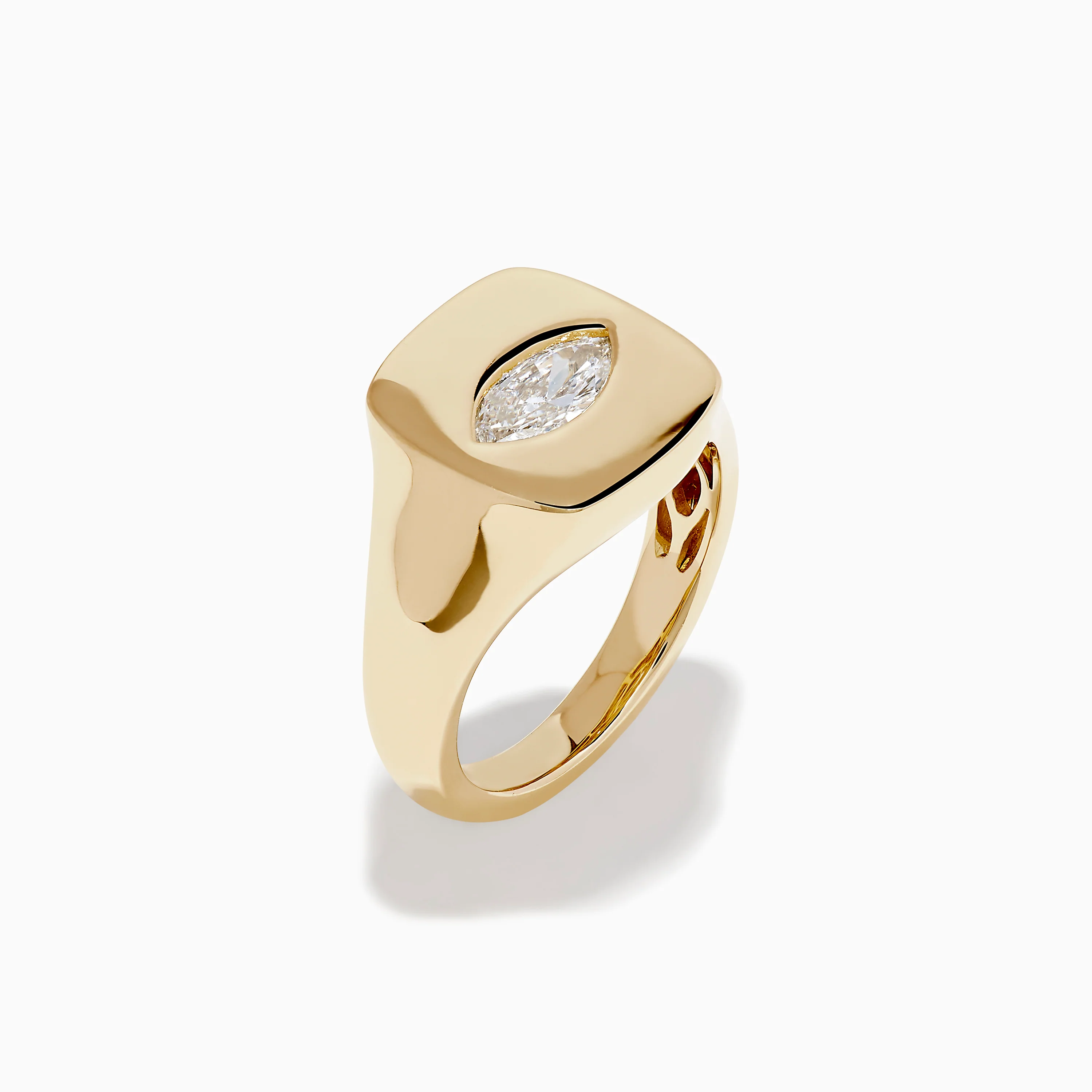 Lab Grown Diamond Marquise Inset Signet Pinky Ring in 14K Yellow Gold - Image 4