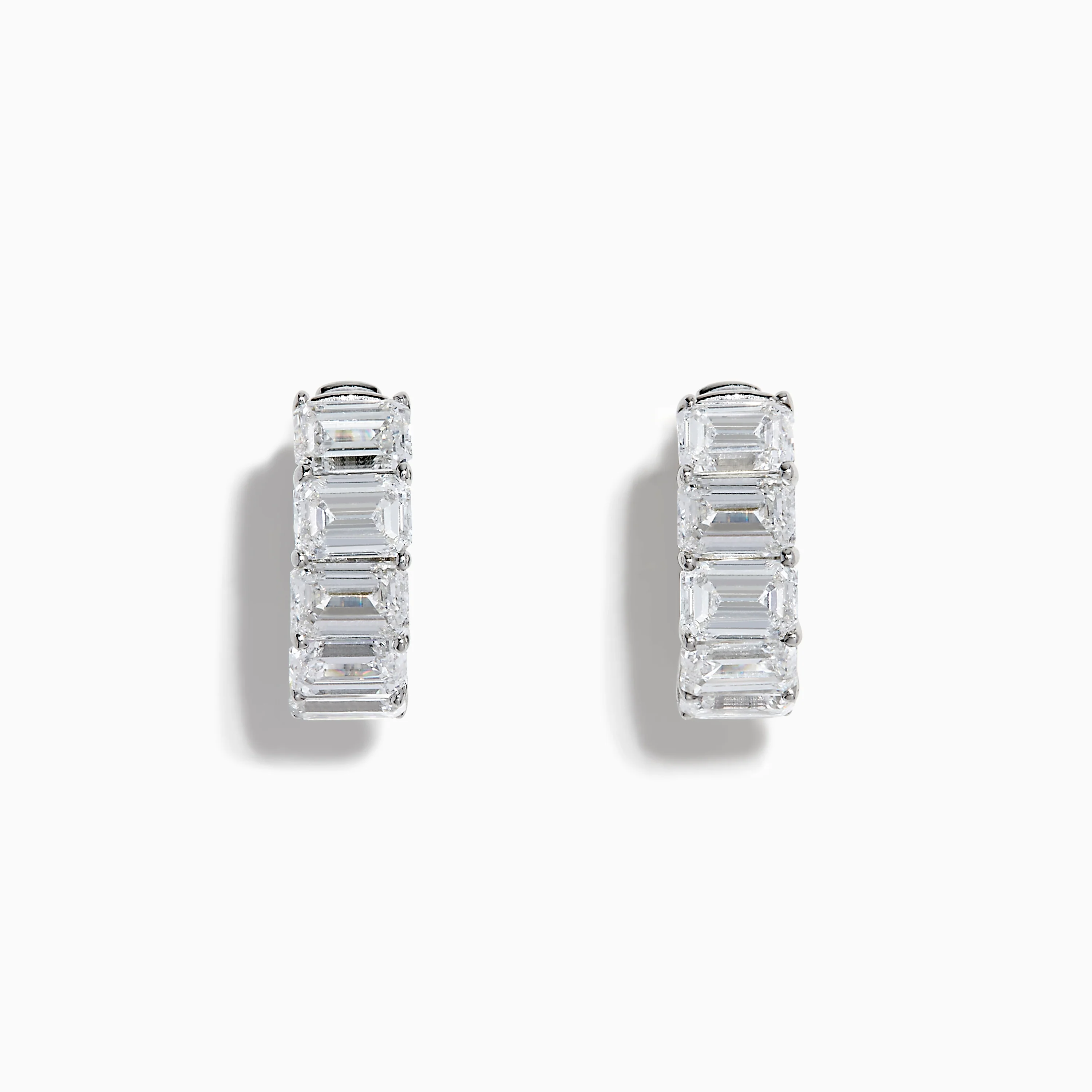 Lab Grown Emerald Cut Diamond Huggie Earrings in 14K White Gold