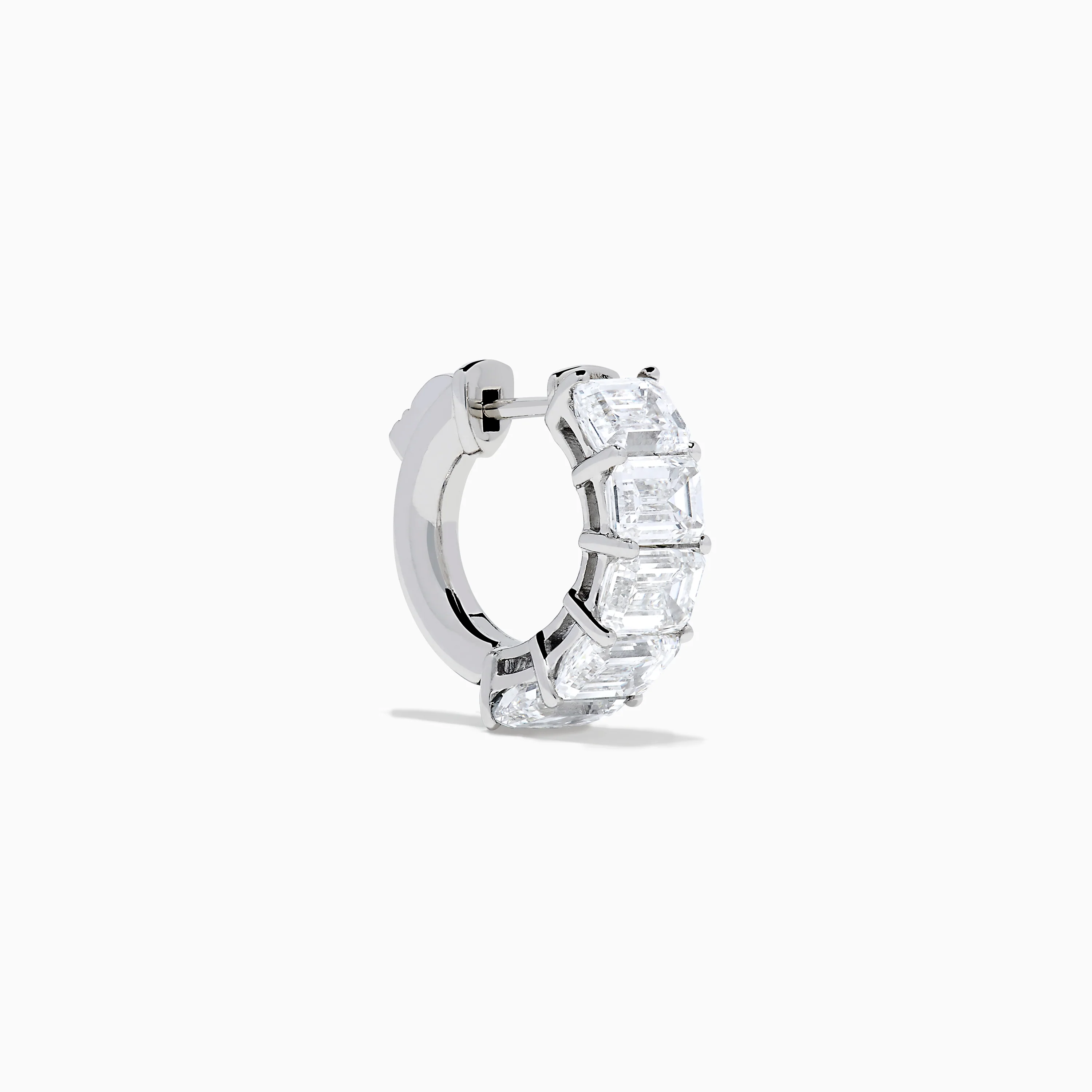 Lab Grown Emerald Cut Diamond Huggie Earrings in 14K White Gold - Image 3