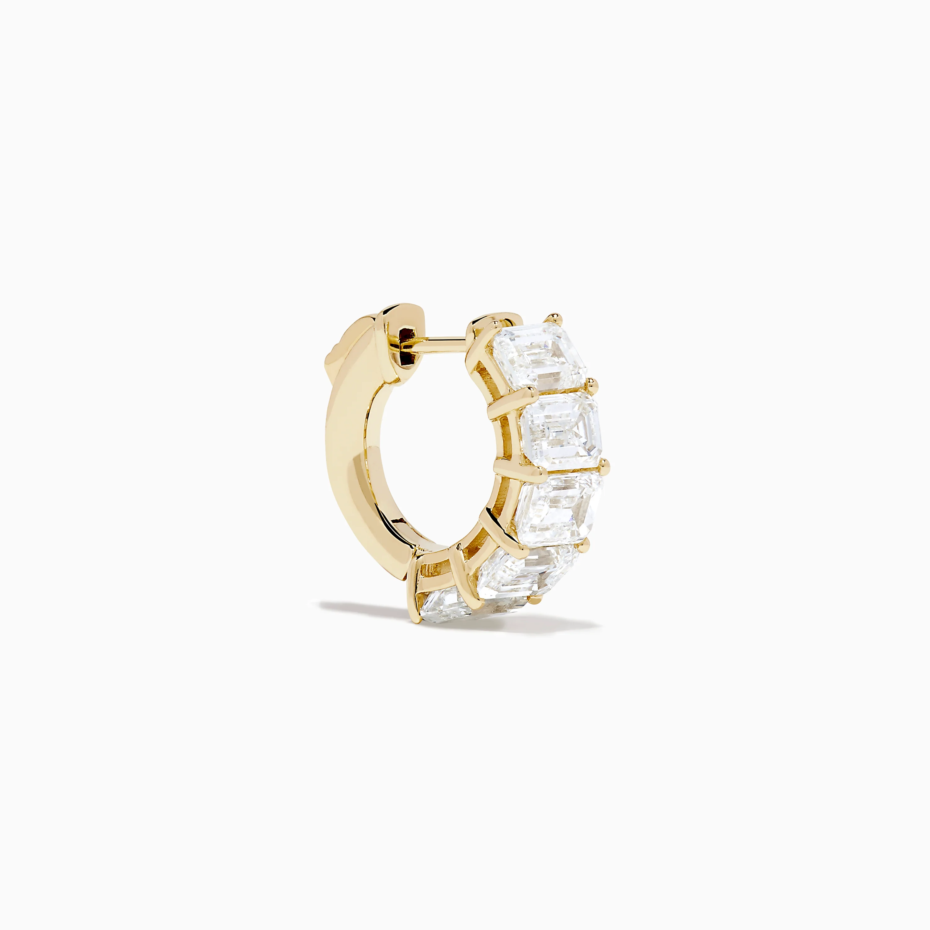 Lab Grown Emerald Cut Diamond Mini Hoop Earrings in 14K Yellow Gold - Image 3