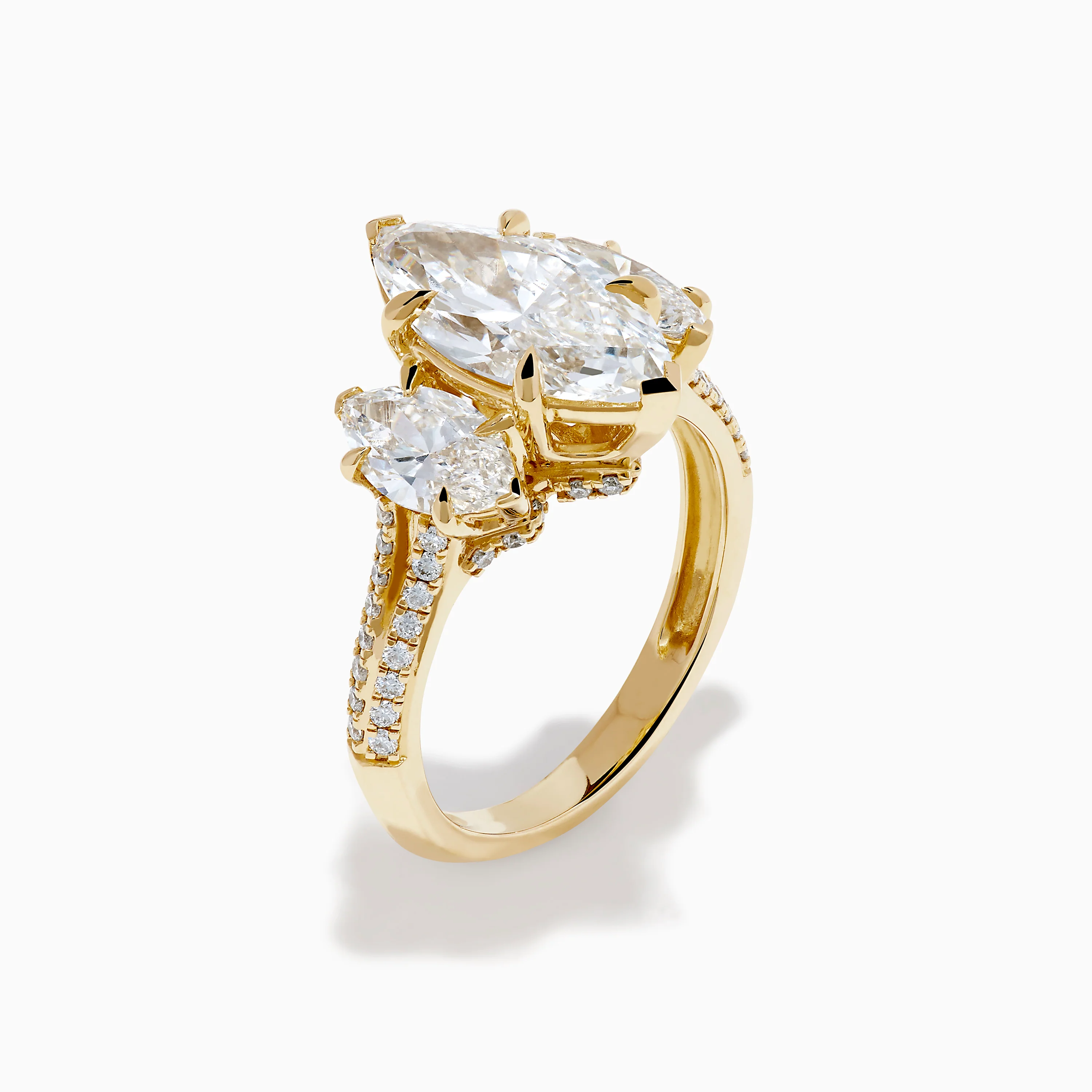 Lab Grown Marquise Diamond 3 Stone Ring in 14K Yellow Gold - Image 4