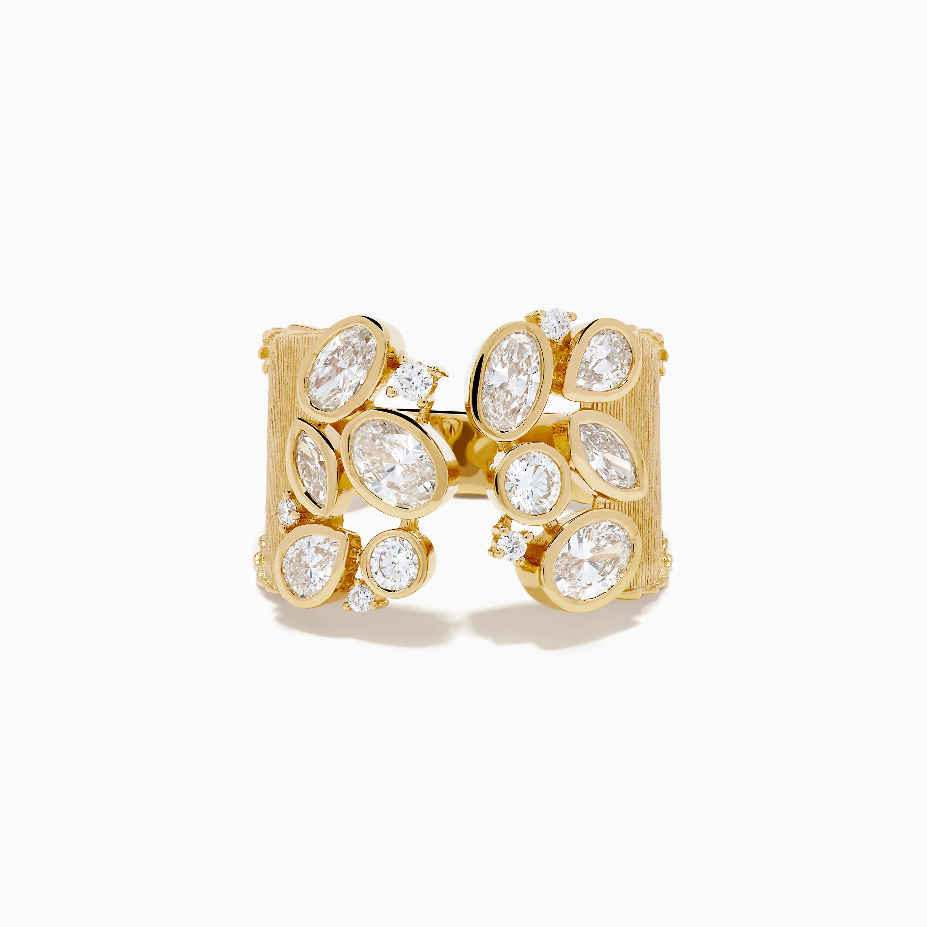 Lab Grown Multi Shape Diamond Open Shank Textured Ring in 14K Yellow Gold