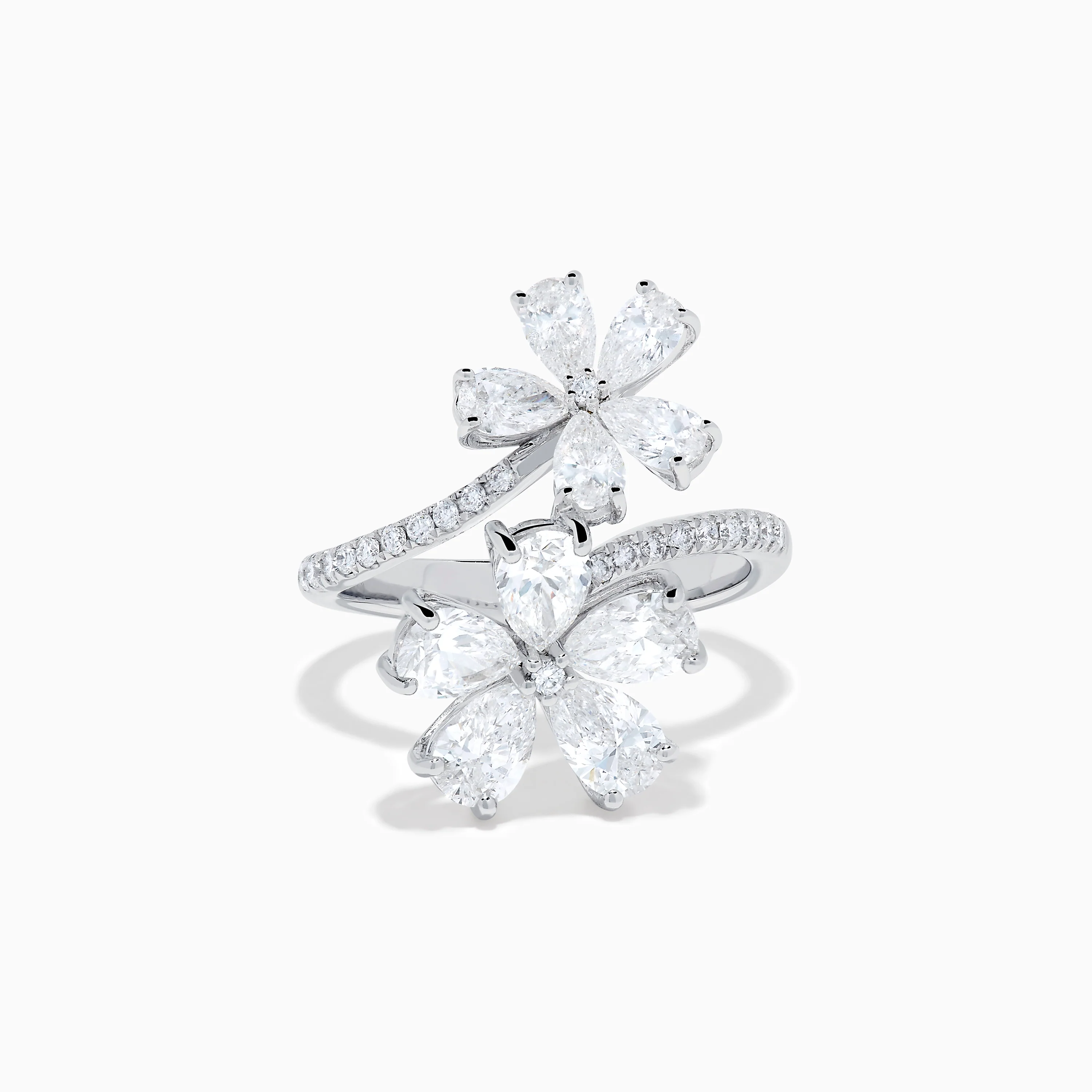 Lab Grown Pear and Round Diamond 2.75ct Flower Bypass Ring in 14K White Gold