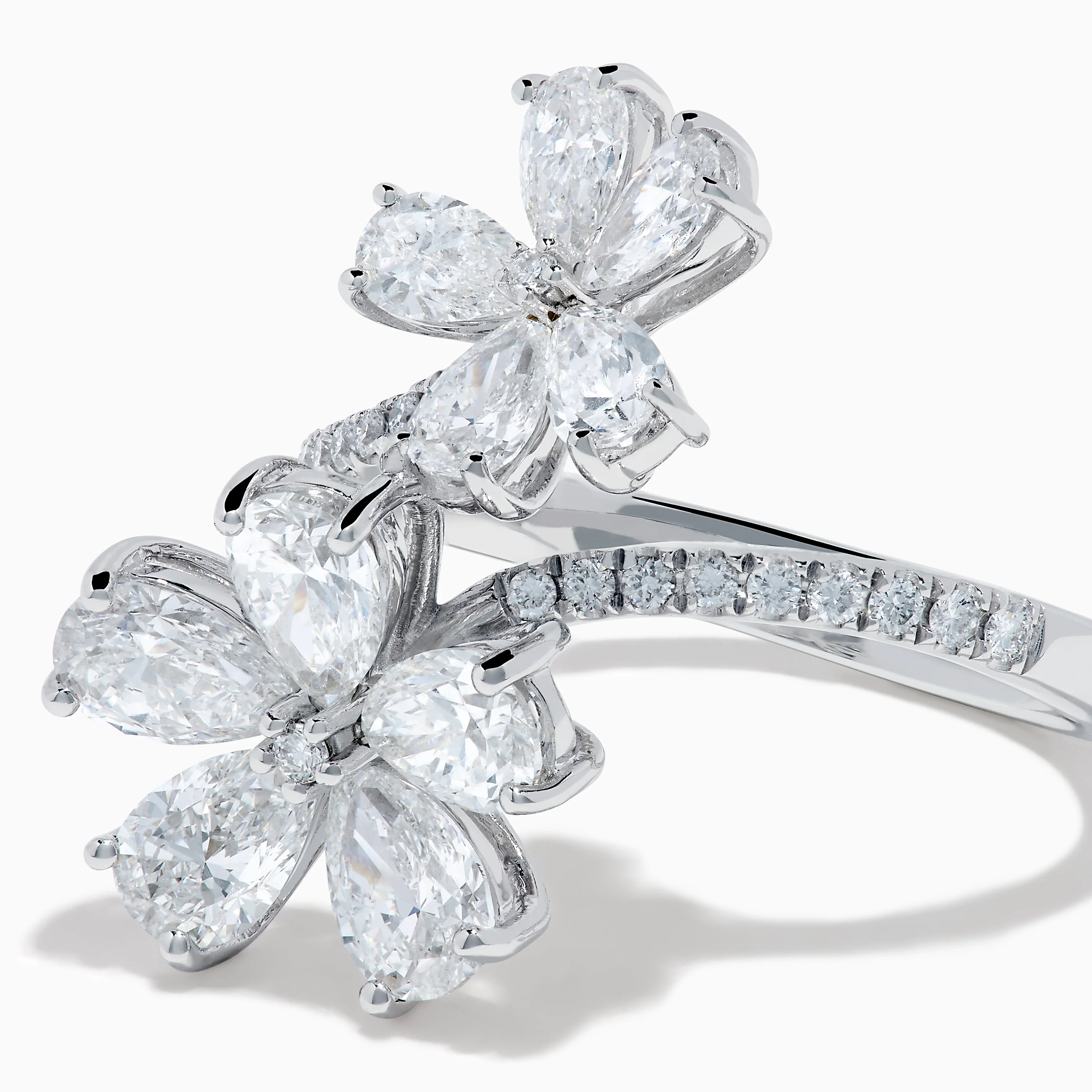 Lab Grown Pear and Round Diamond 2.75ct Flower Bypass Ring in 14K White Gold - Image 2