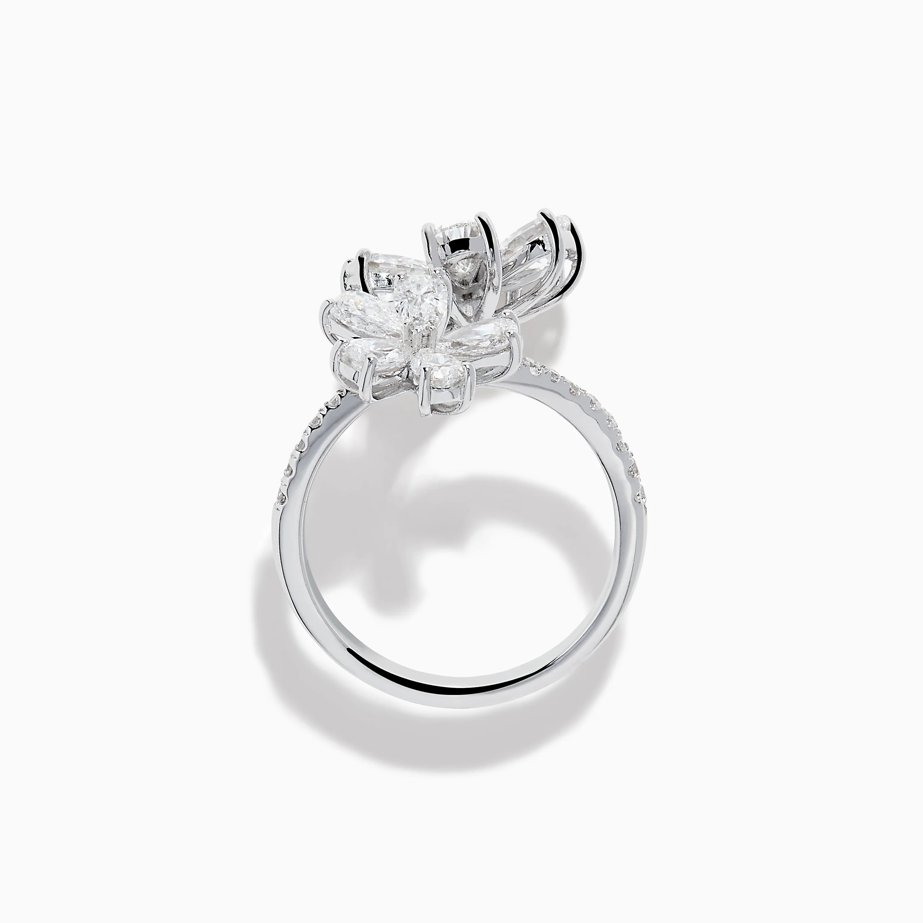 Lab Grown Pear and Round Diamond 2.75ct Flower Bypass Ring in 14K White Gold - Image 3