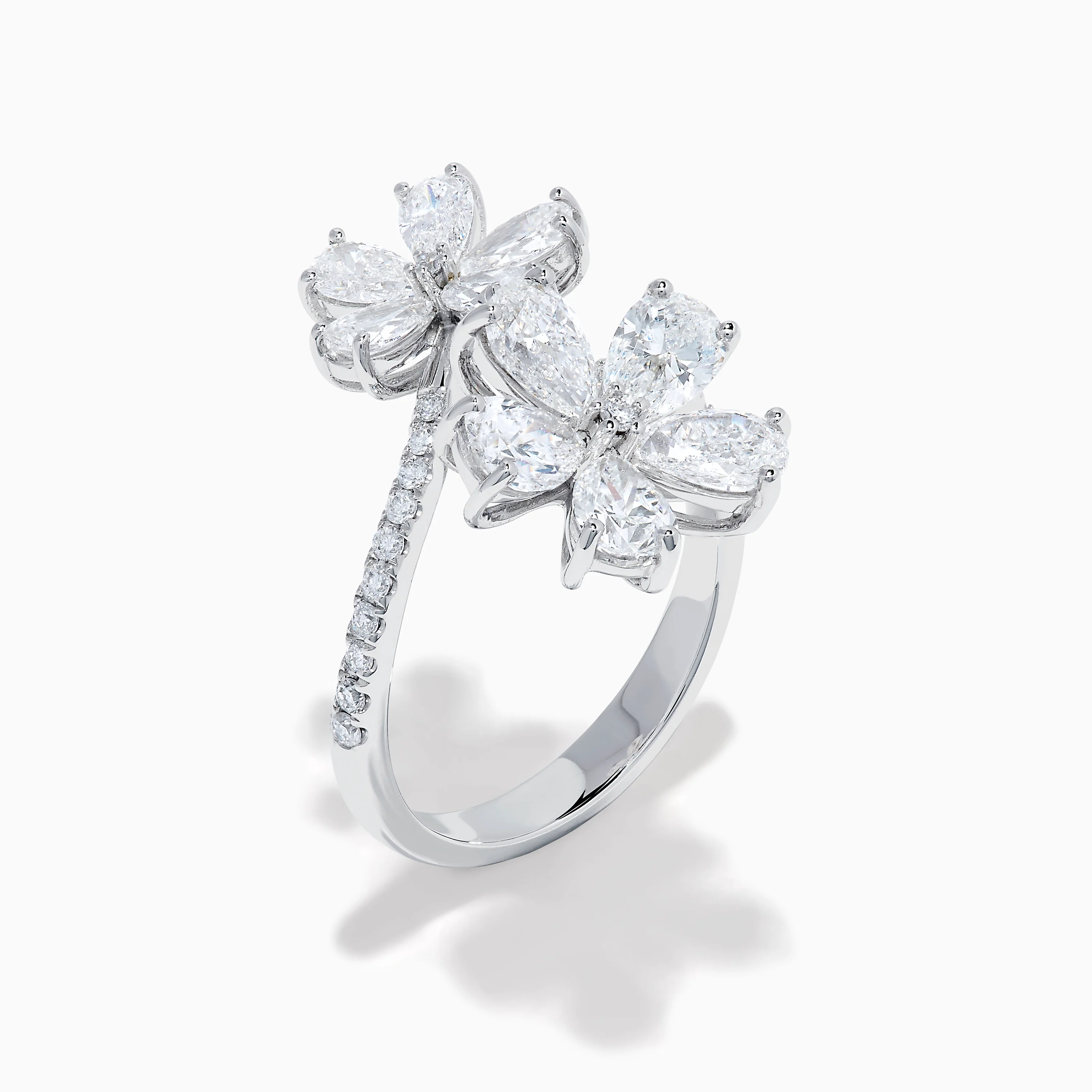 Lab Grown Pear and Round Diamond 2.75ct Flower Bypass Ring in 14K White Gold - Image 4