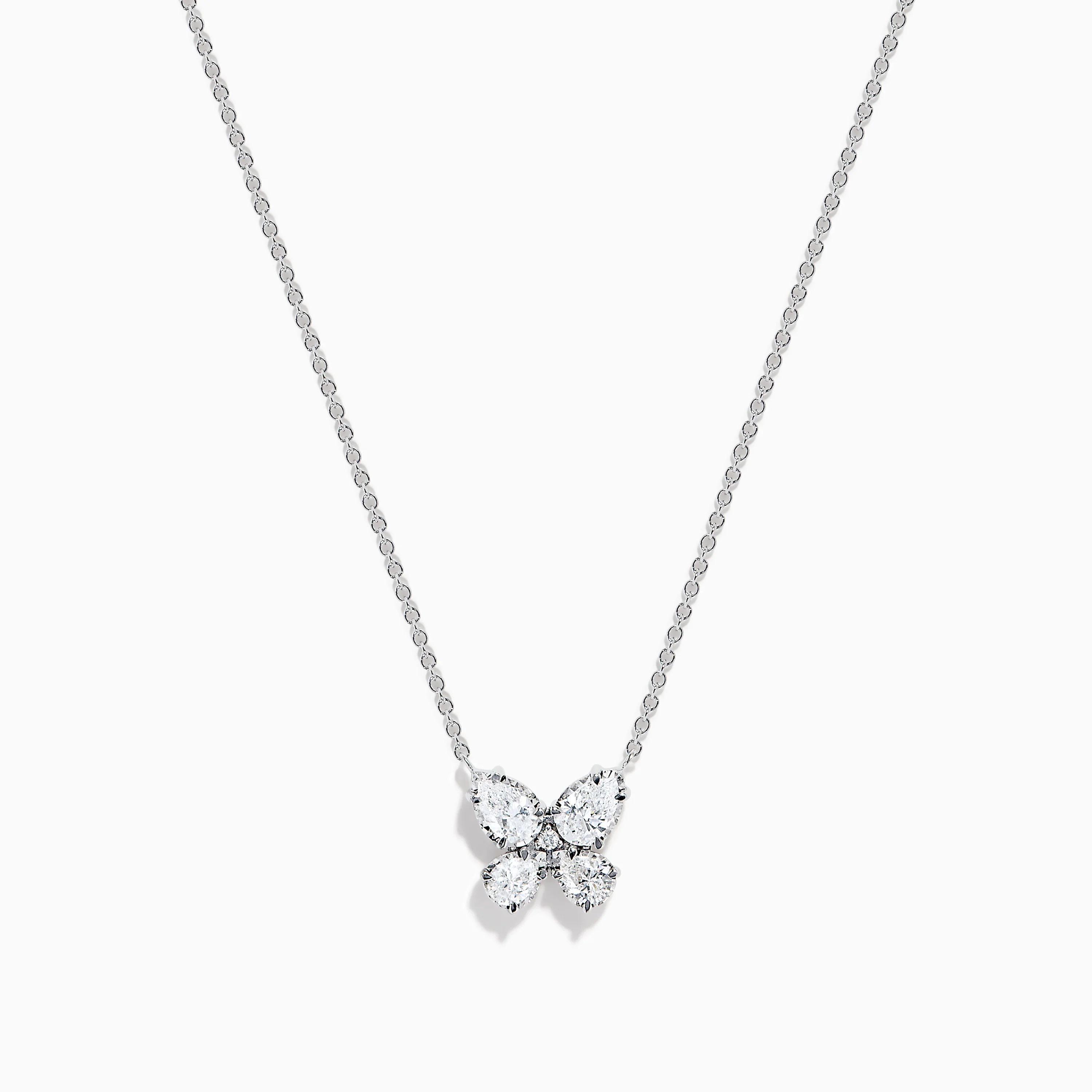 Lab Grown Pear and Round Diamond Butterfly Pendant in 14K White Gold