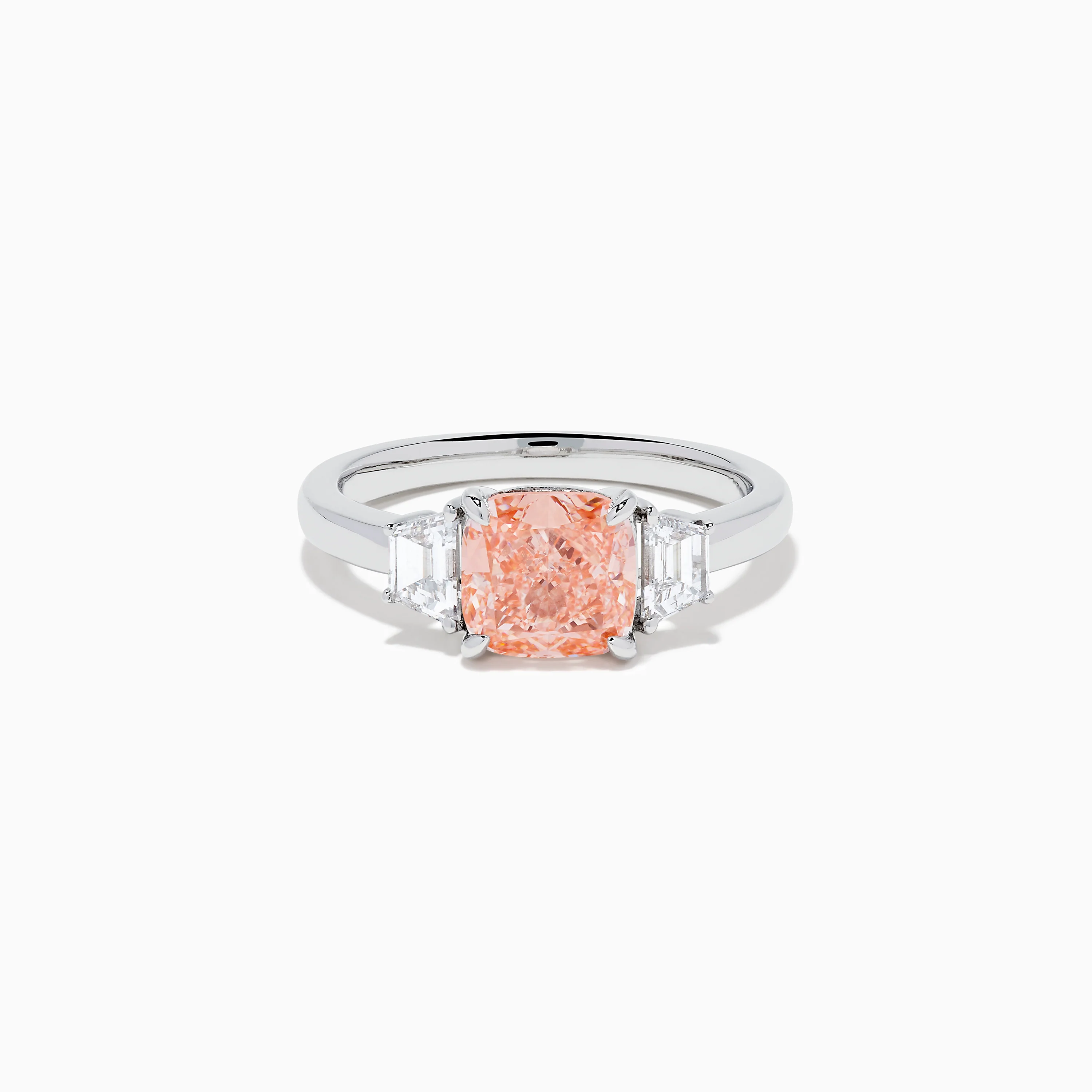Lab Grown Pink and White Diamond 3 Stone Ring in 14K White Gold