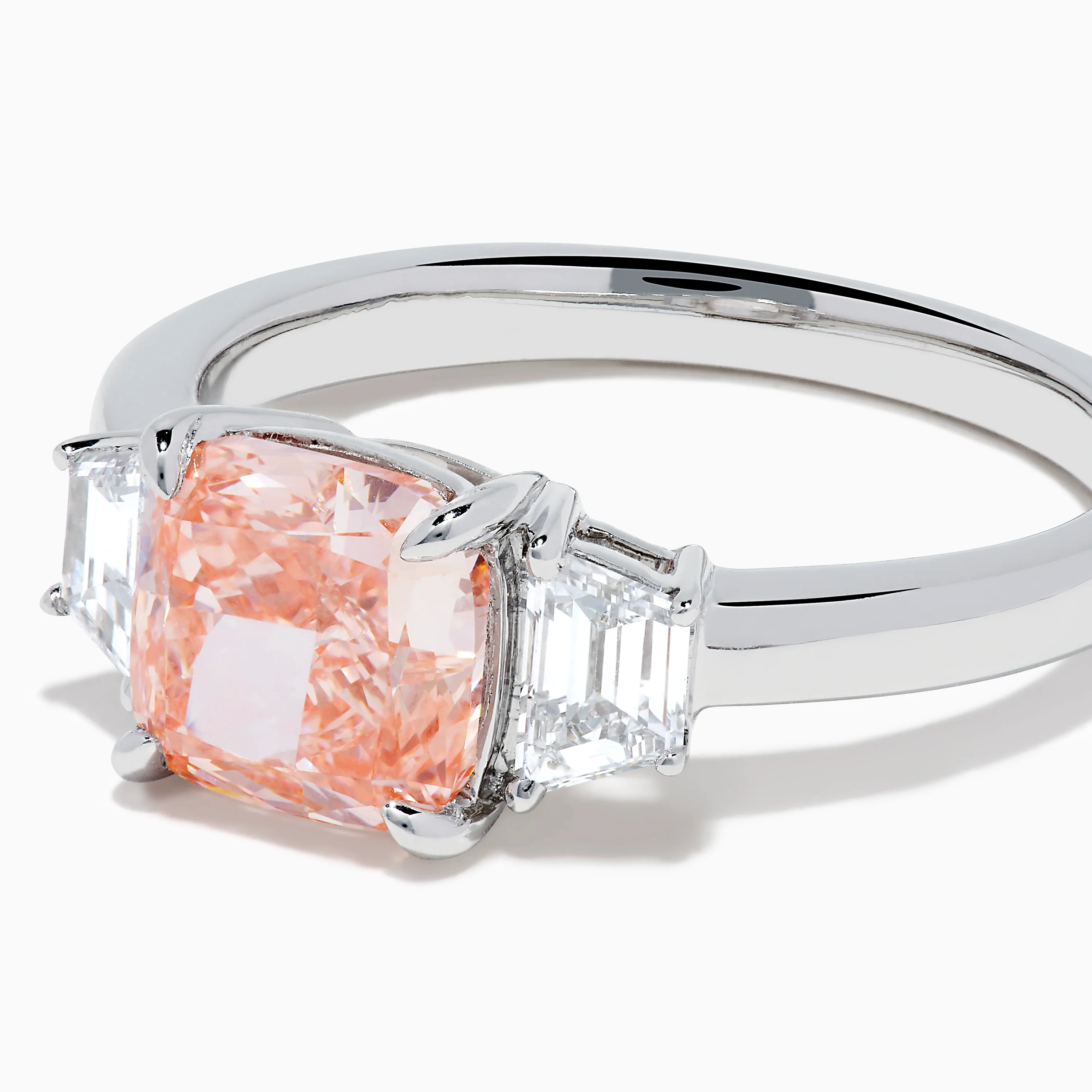 Lab Grown Pink and White Diamond 3 Stone Ring in 14K White Gold - Image 2
