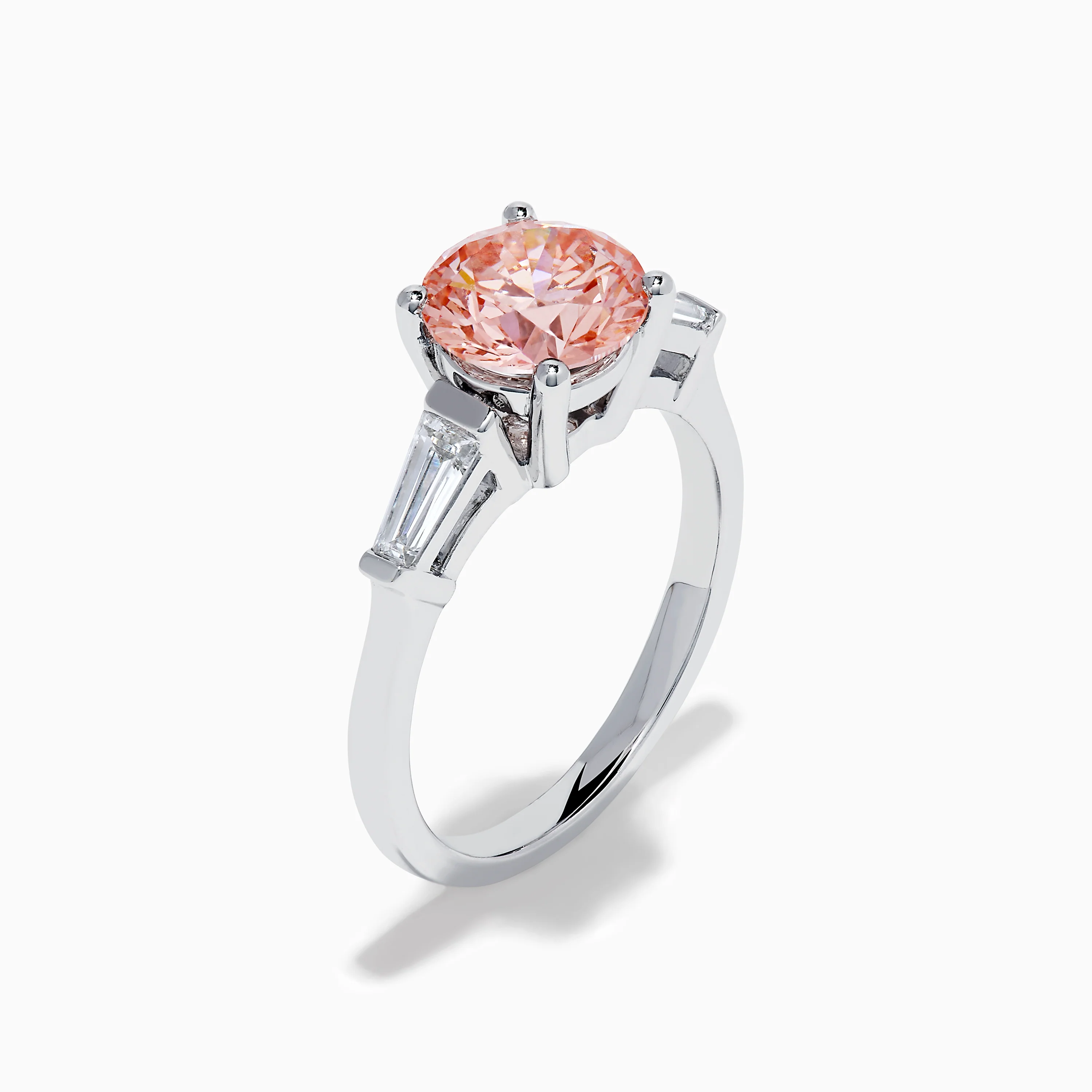 Lab Grown Pink and White Diamond 3 Stone Ring in 14K White Gold - Image 4
