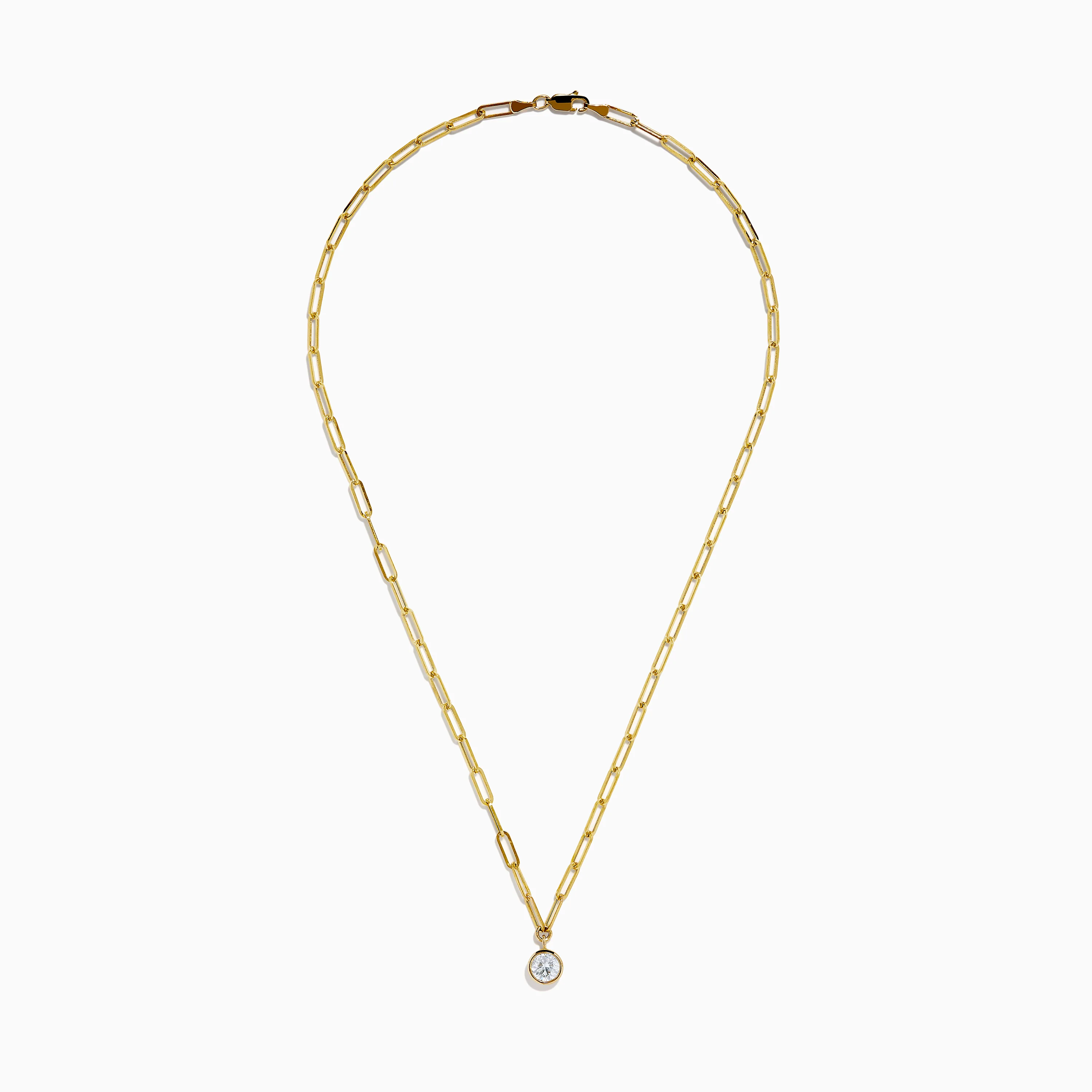 Lab Grown Round Bezel-Set Diamond Paperclip Chain Necklace in 14K Yellow Gold - Image 3