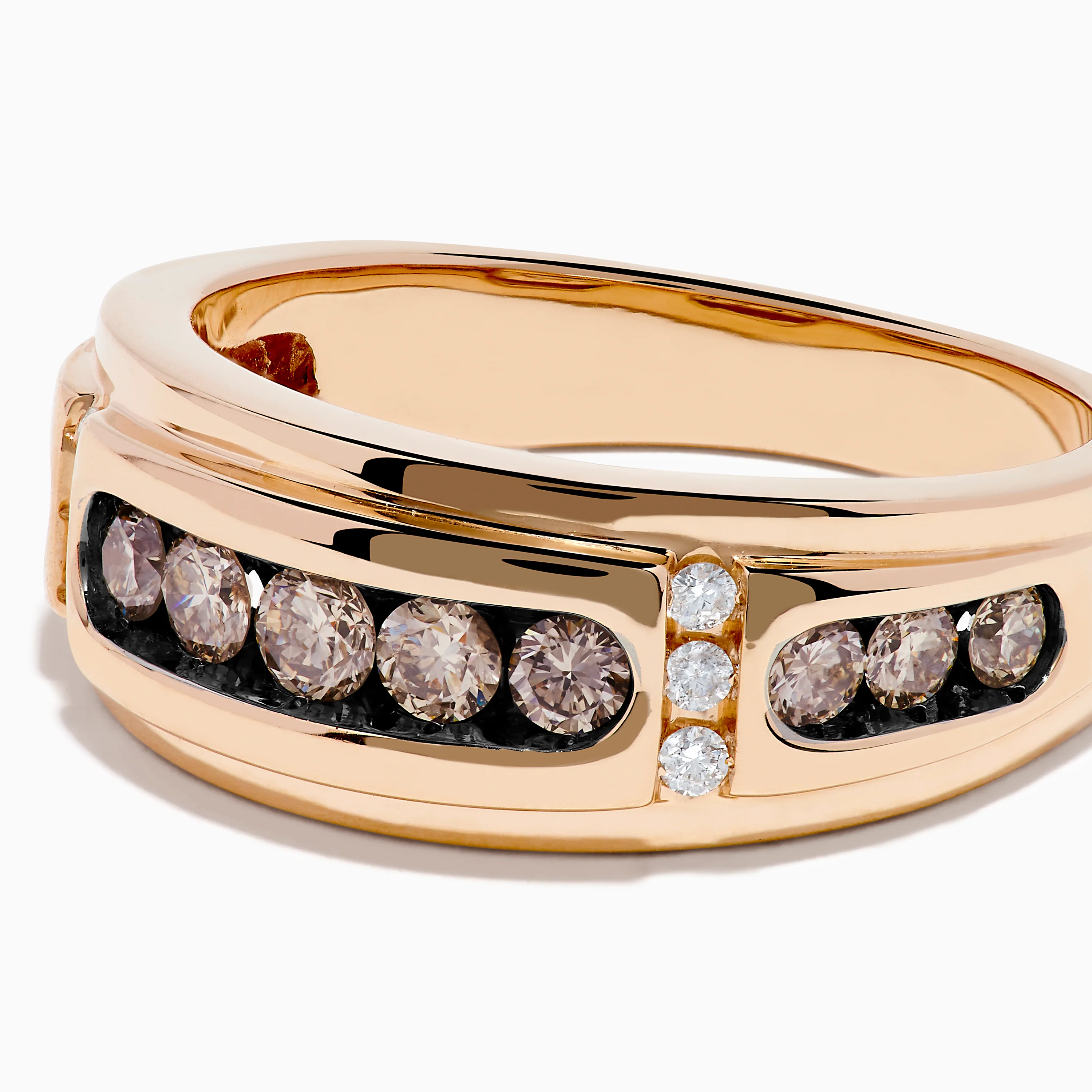 Men's 14K Rose Gold Brown and White Diamond Ring - Image 2