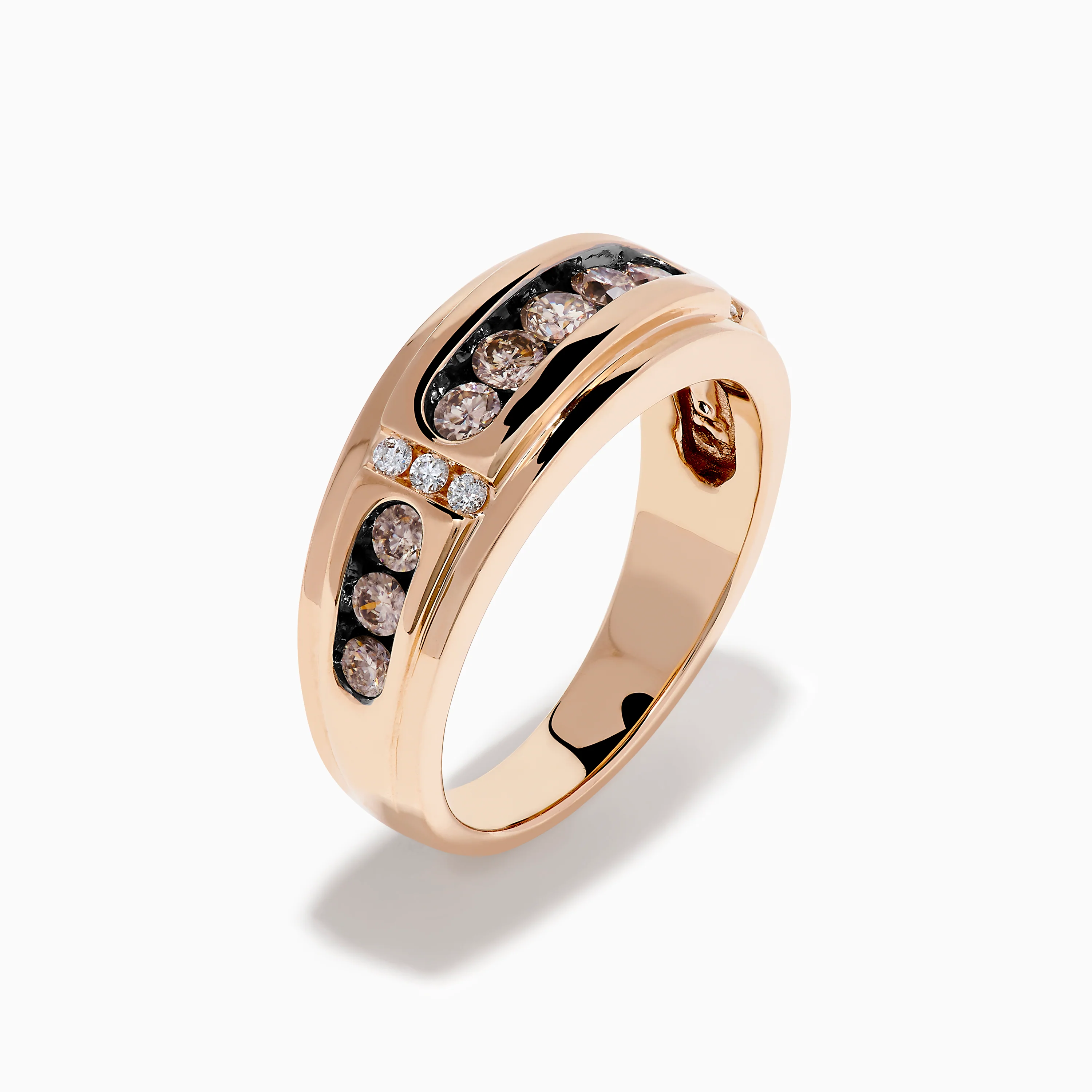 Men's 14K Rose Gold Brown and White Diamond Ring - Image 4