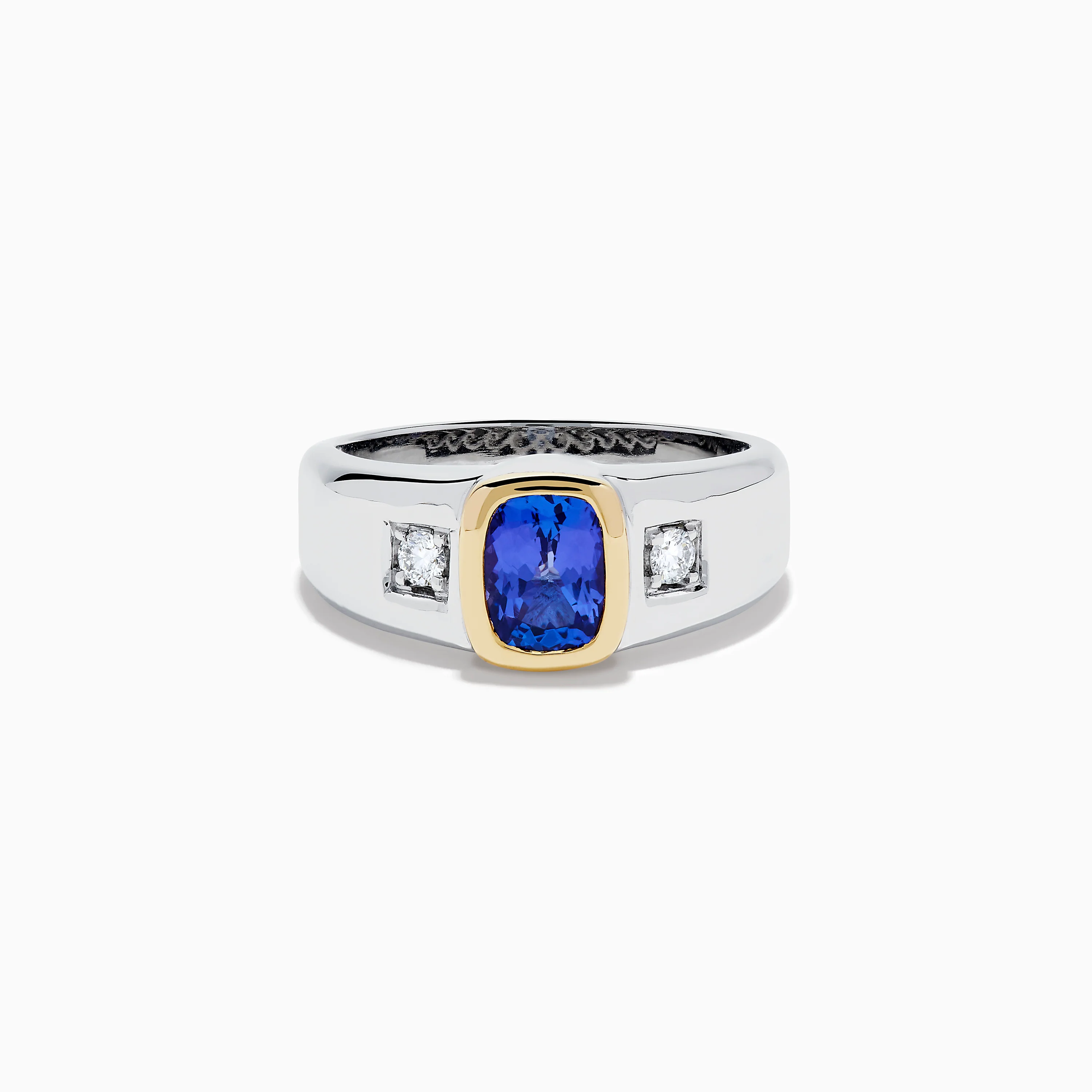 Men's 14K Two Tone Gold Cushion Cut Tanzanite and Diamond Ring