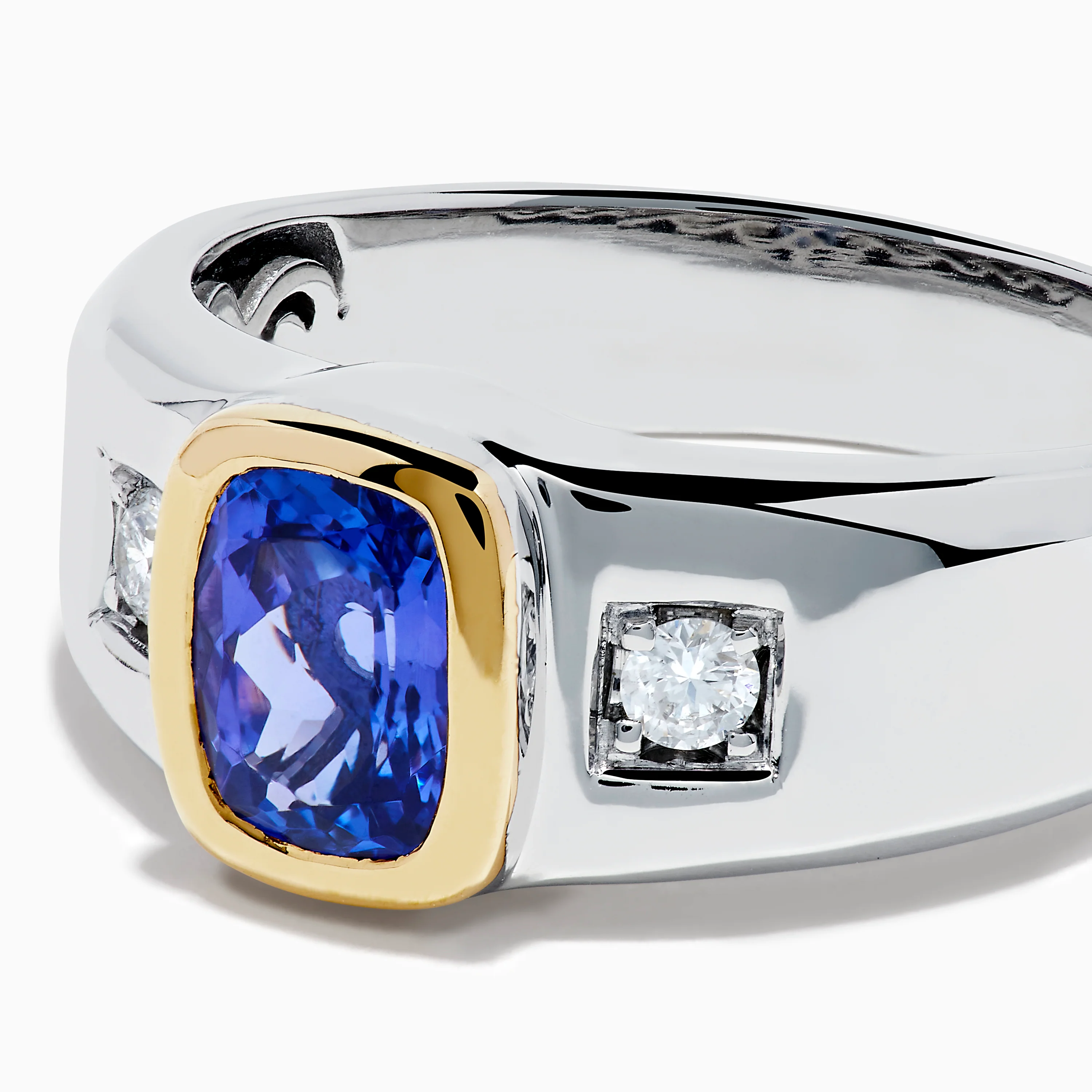 Men's 14K Two Tone Gold Cushion Cut Tanzanite and Diamond Ring - Image 2
