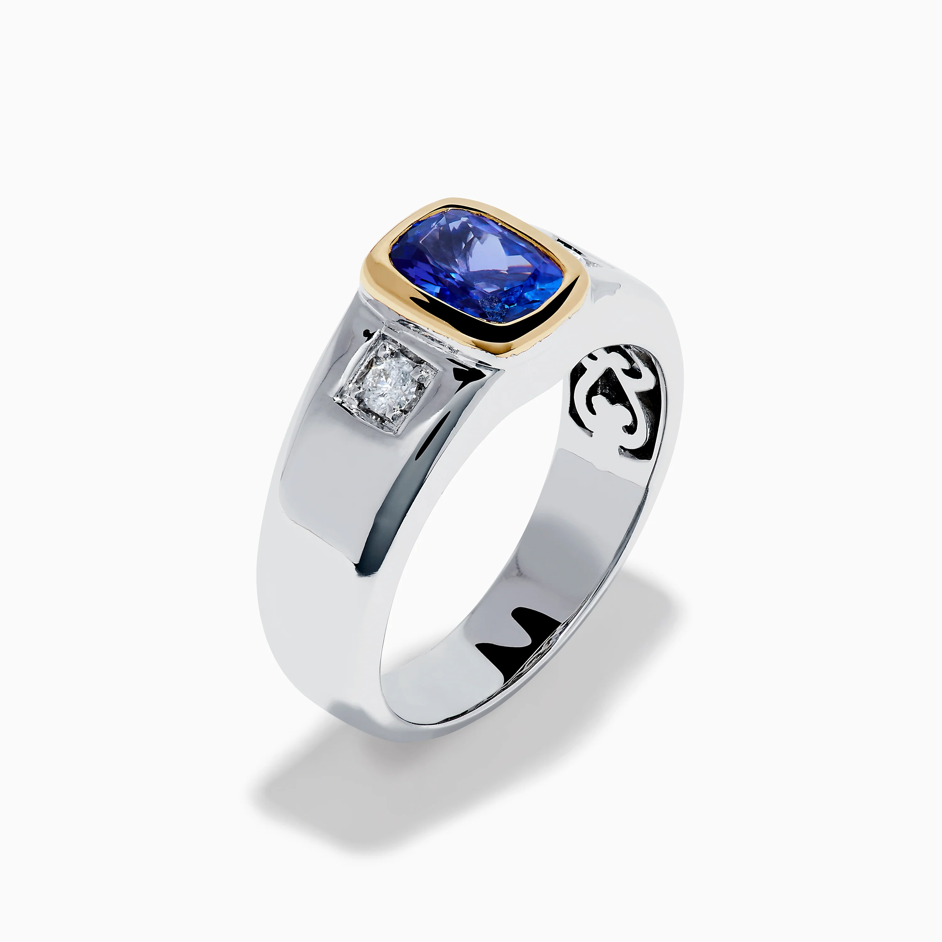 Men's 14K Two Tone Gold Cushion Cut Tanzanite and Diamond Ring - Image 4