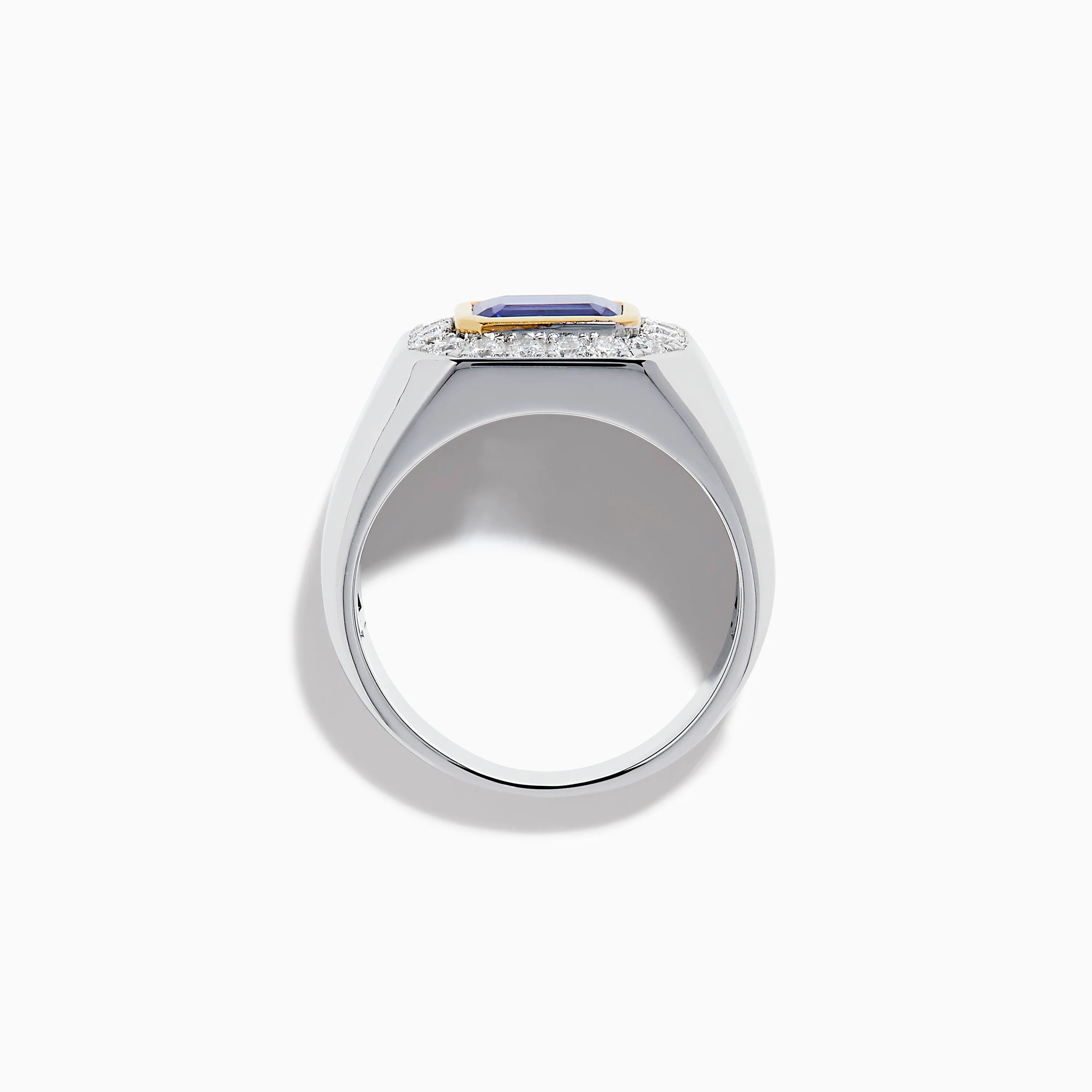 Men's 14K Two Tone Gold East West Emerald Cut Tanzanite and Diamond Ring - Image 3