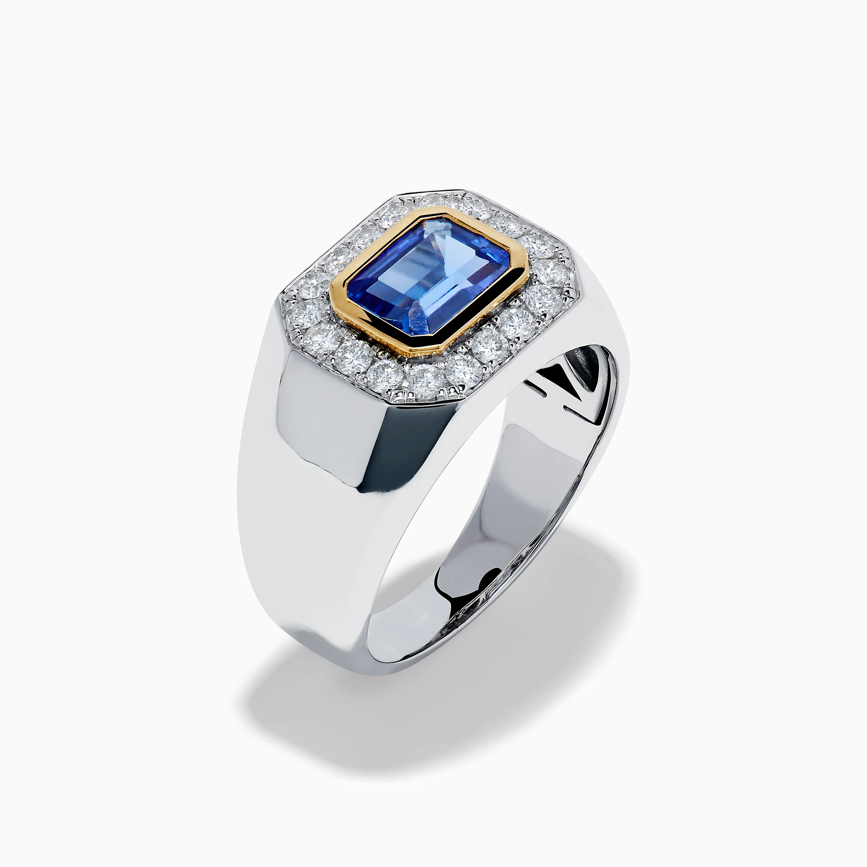 Men's 14K Two Tone Gold East West Emerald Cut Tanzanite and Diamond Ring - Image 4