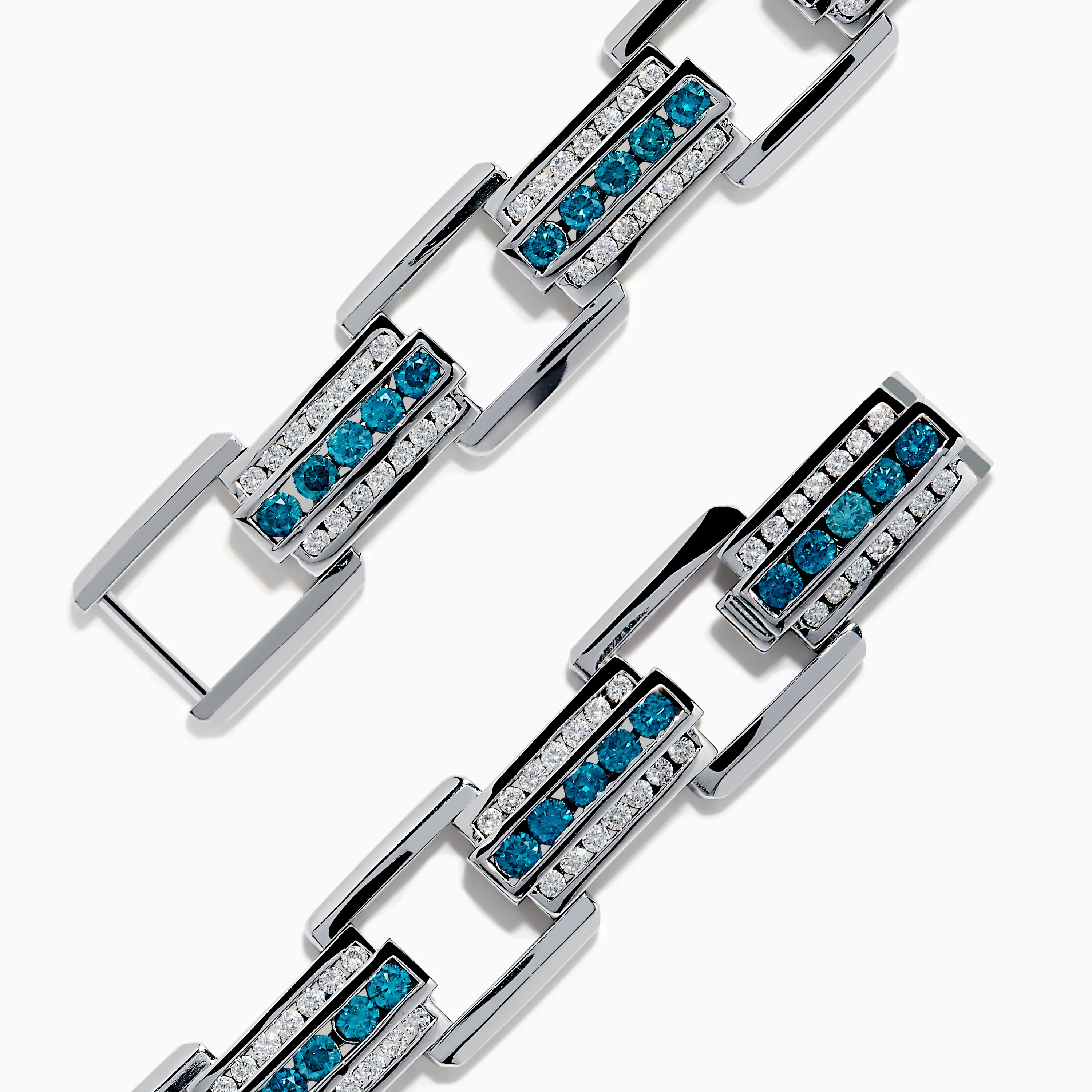 Men's 14K White Gold Blue and White Diamond Link Bracelet - Image 4